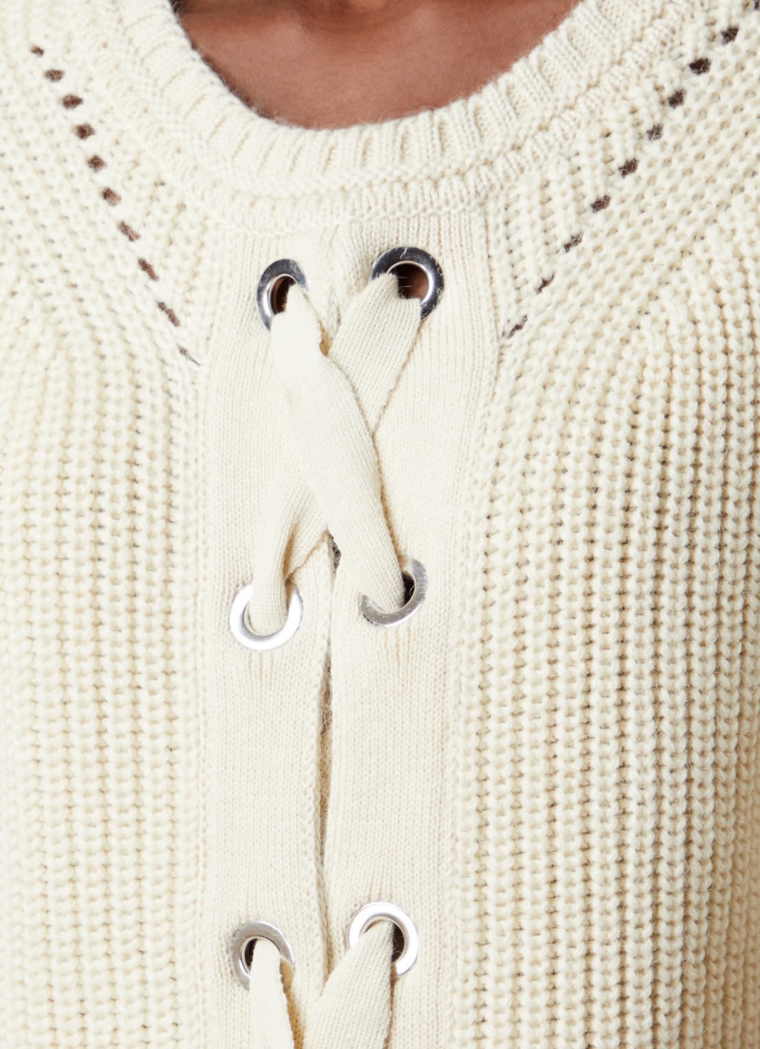 Isabel Marant Yonnia ribgebreide top in alpaca scheerwolblend met rijgdetail - detail 2 ivoor
