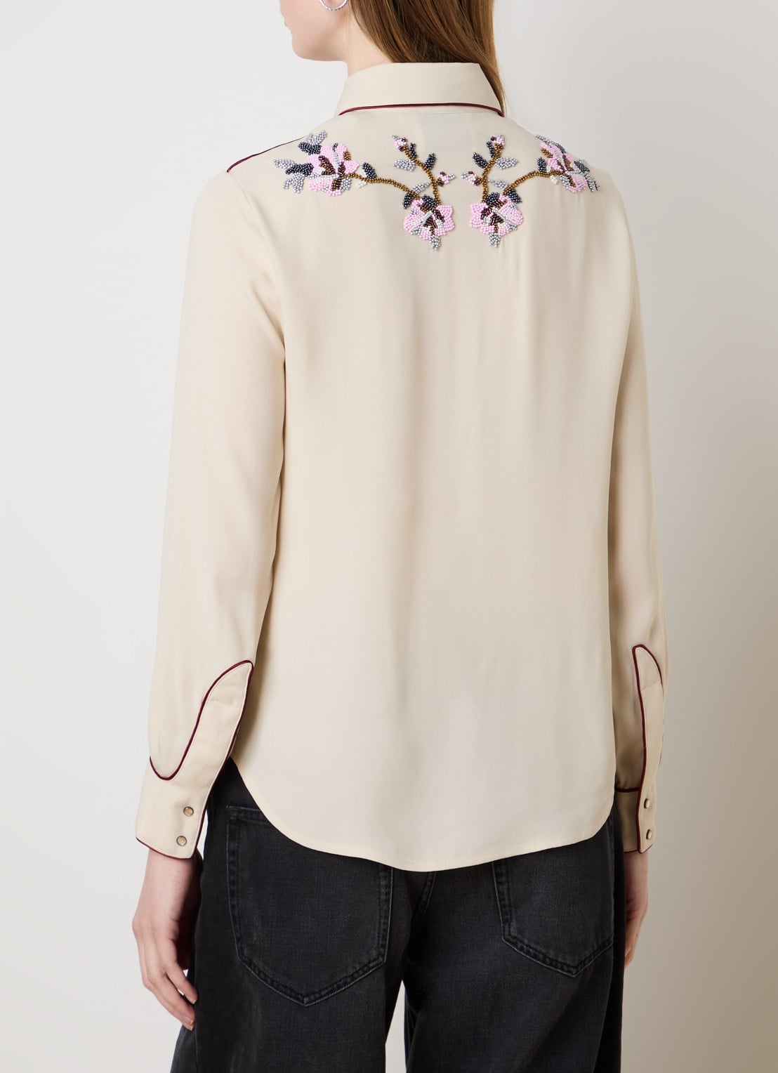 Isabel Marant Yzea blouse met kralendecoratie - achterkant 5 beige