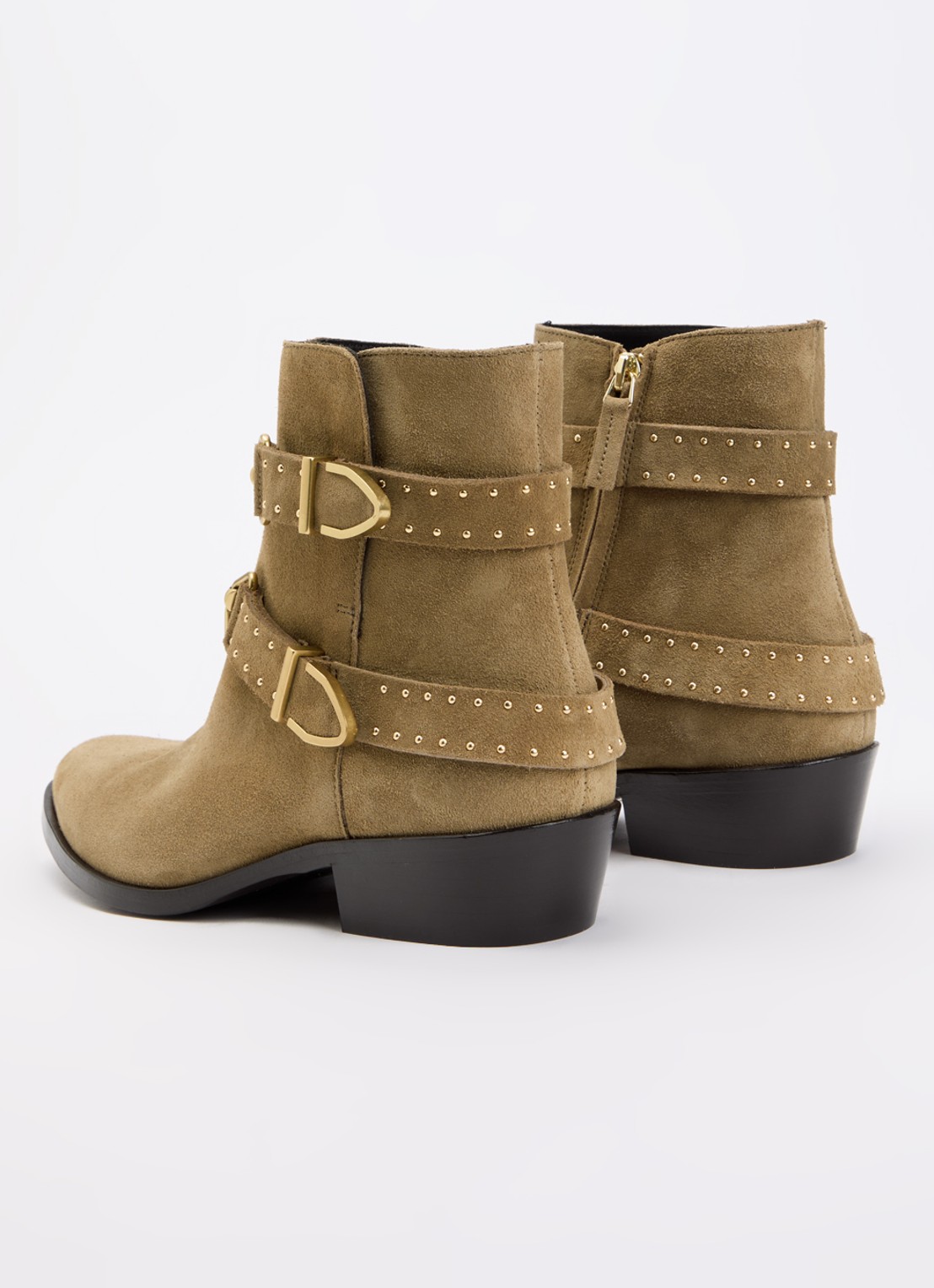 Isabel Marant Zalya enkellaarsje van kalfssuède met gespdetail  - achterkant camel