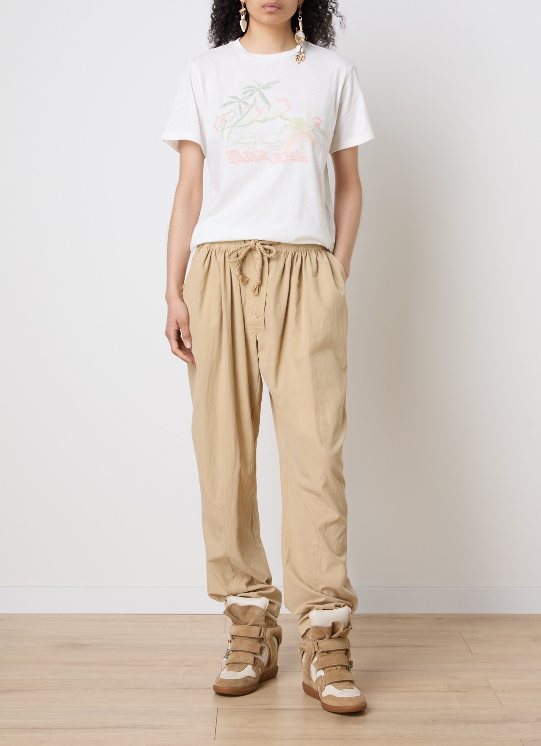 Isabel Marant Zewel T-shirt met print en logo - voorkant 5 ivoor