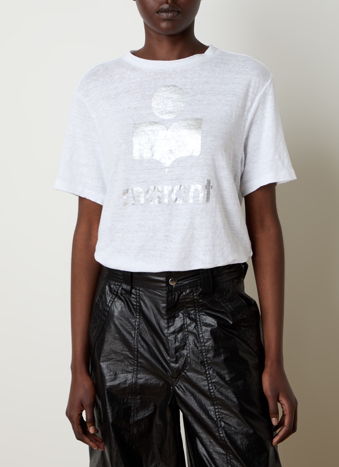 Isabel Marant Zewel T-shirt van linnen met logoprint - detail 4 wit