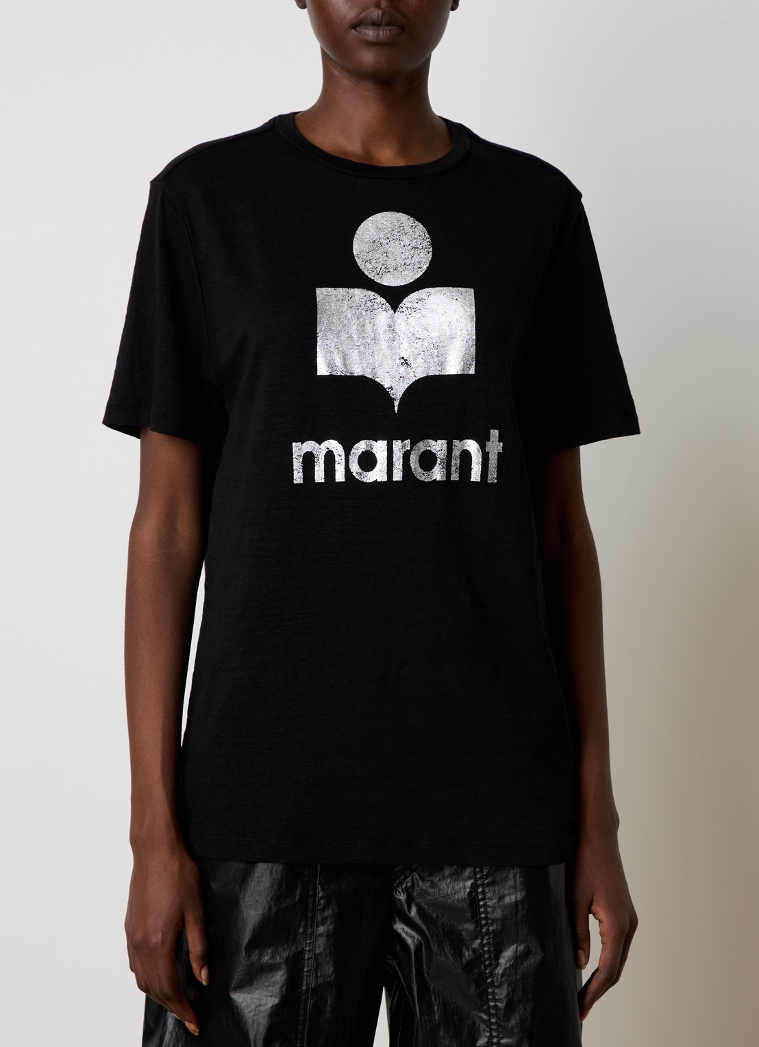 Isabel Marant Zewel T-shirt van linnen met logoprint - detail 4 zwart