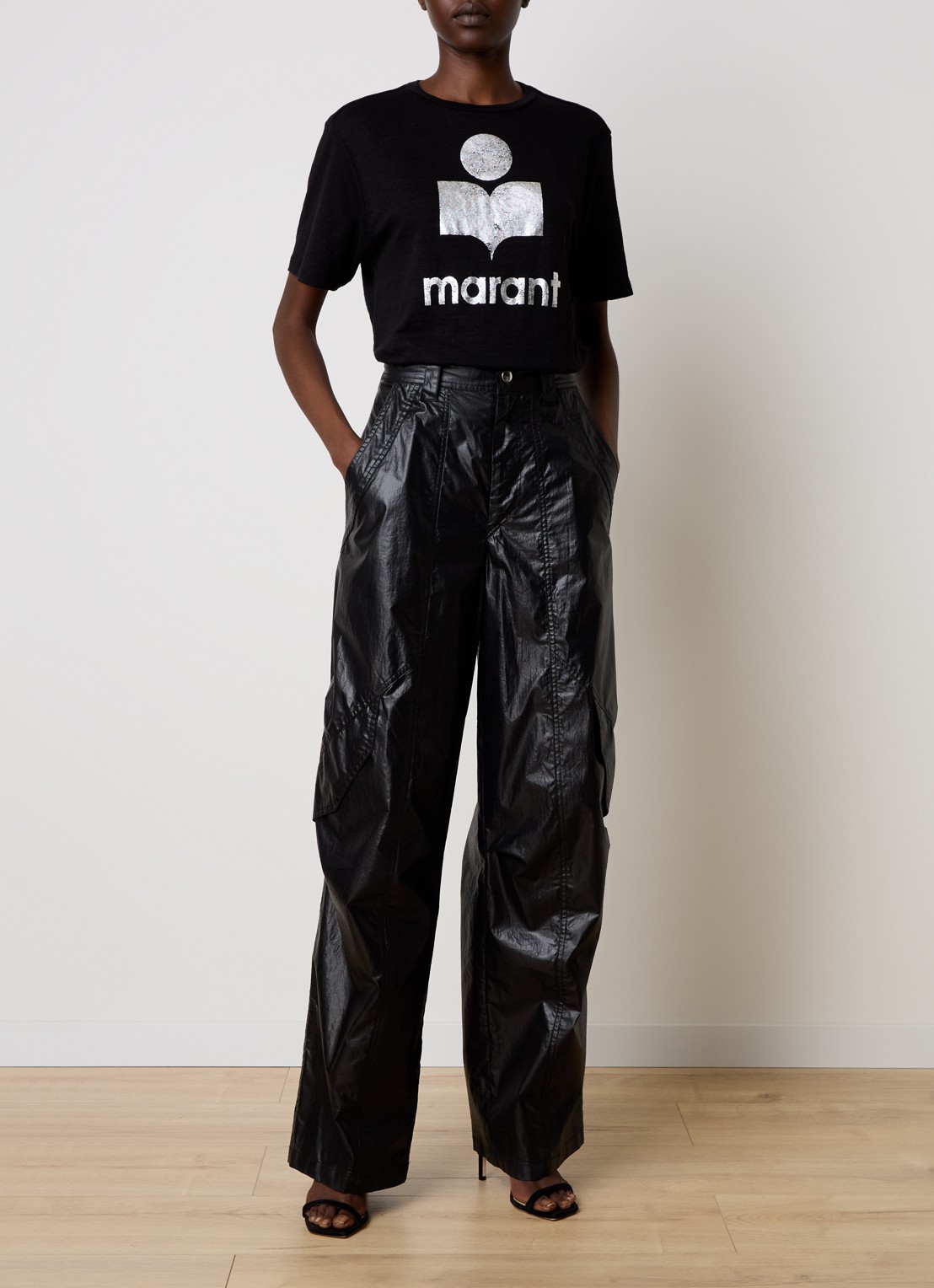 Isabel Marant Zewel T-shirt van linnen met logoprint - voorkant 3 zwart