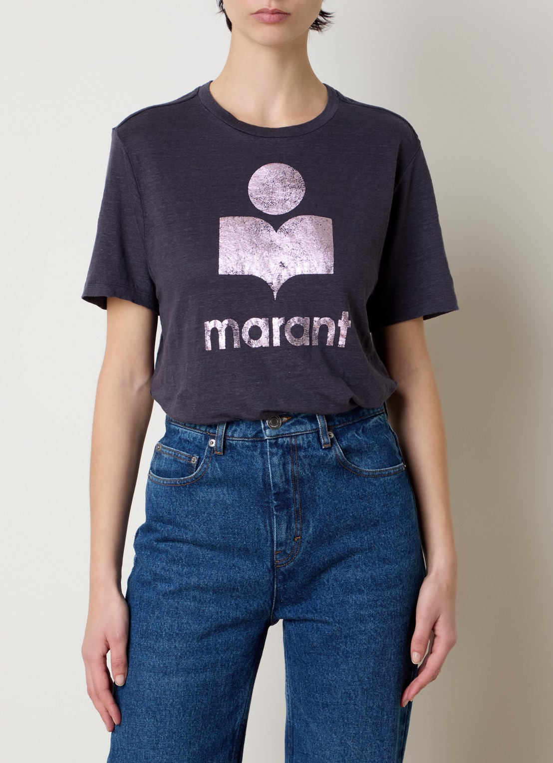 Isabel Marant Zewel T-shirt van linnen met logoprint - detail 3 paars