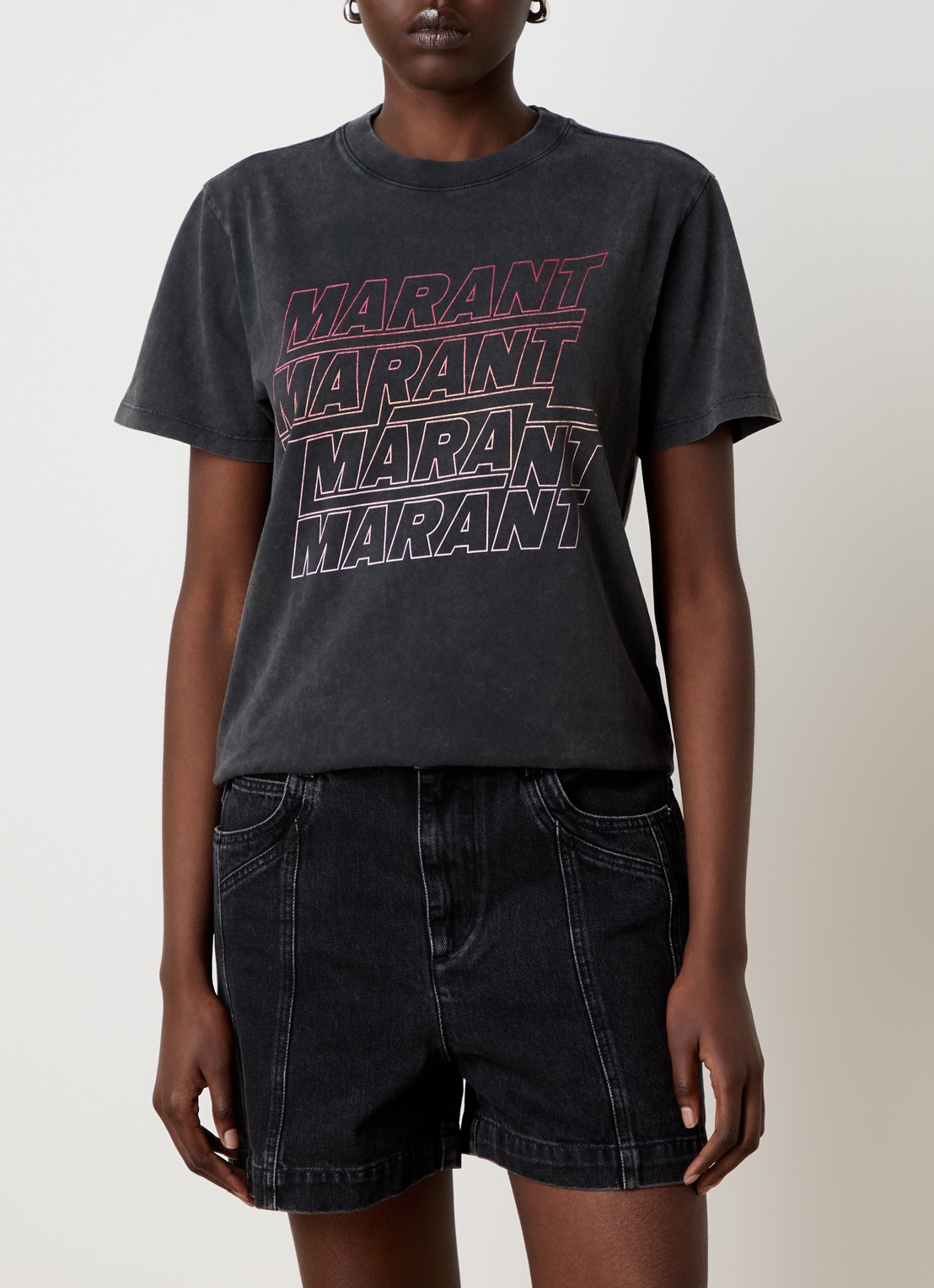 Isabel Marant Zoeline T-shirt met logoprint - detail 4 antraciet