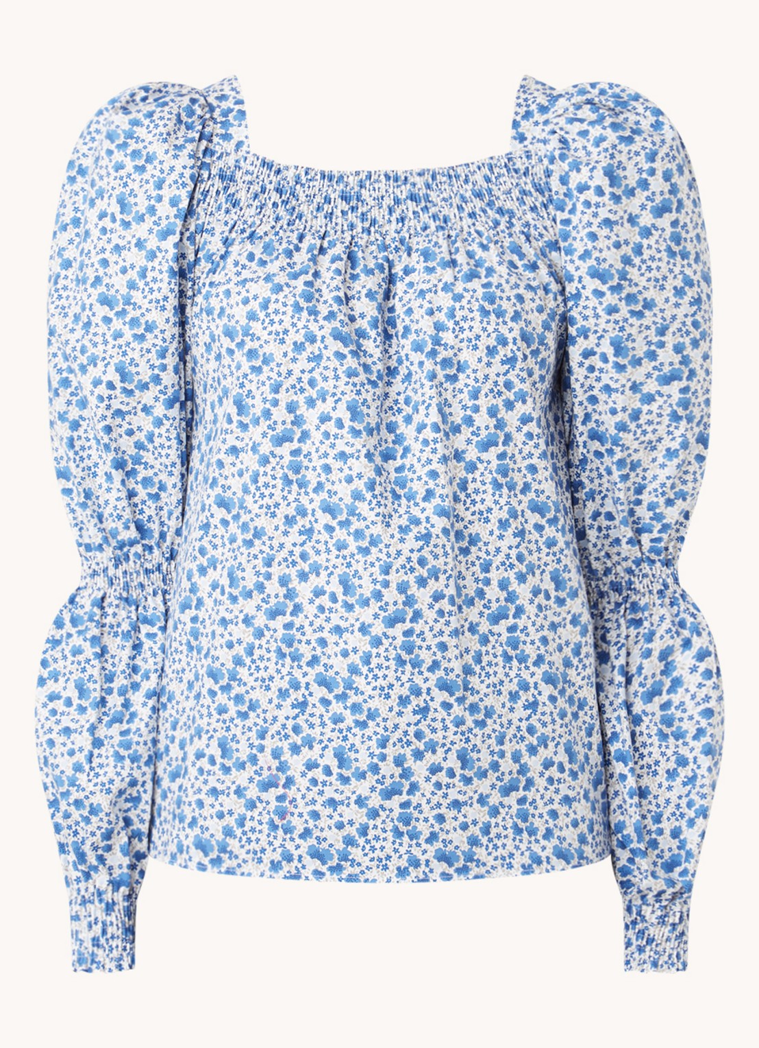 Ivy & Oak Top met pofmouw en bloemenprint - voorkant 2 donkerblauw