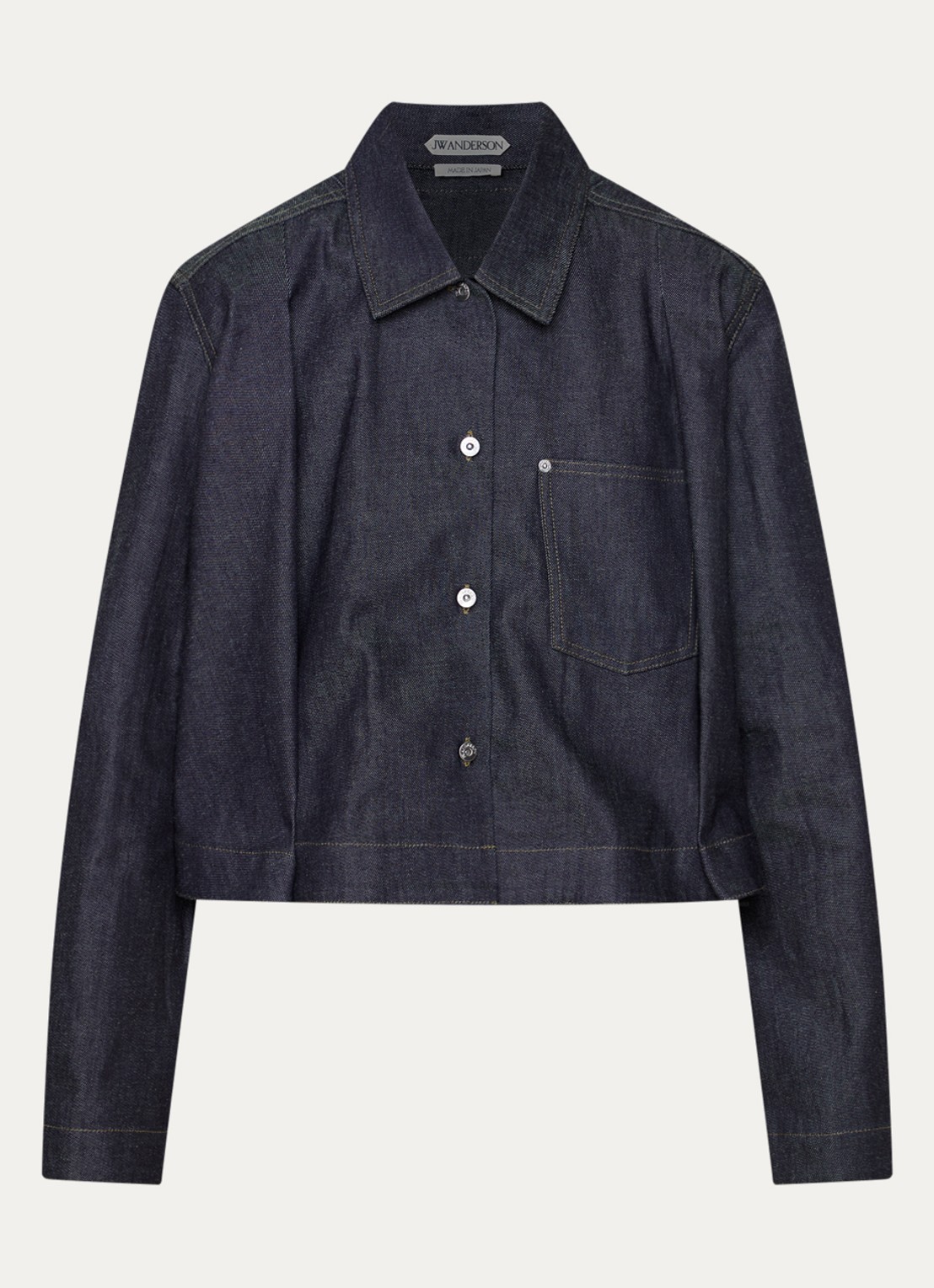 J.W. Anderson Cropped A-lijn blouse van denim met borstzak en donkere wassing - voorkant 5 indigo