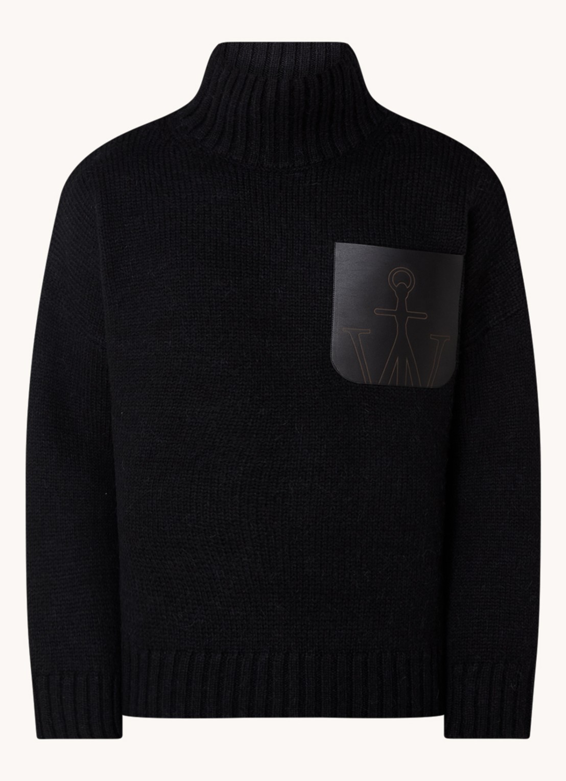 J.W. Anderson Grofgebreide coltrui in alpaca wolblend met borstzak en logo - voorkant 2 zwart