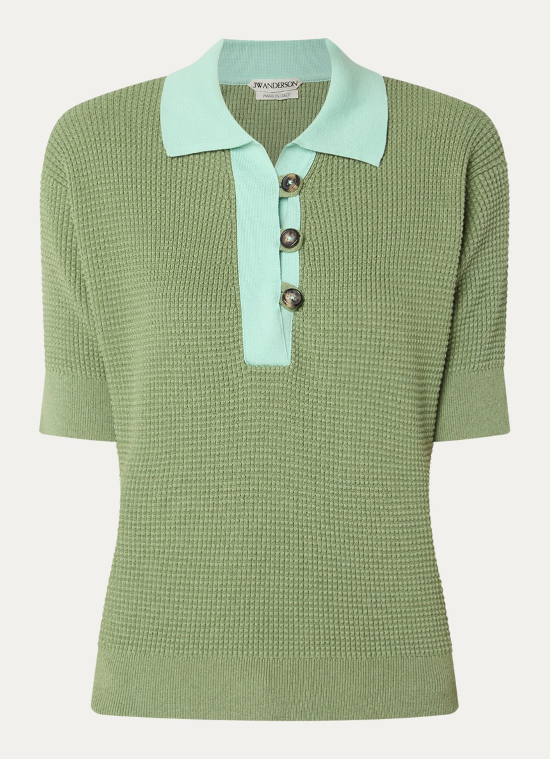 J.W. Anderson Grofgebreide polo in kasjmierblend met ribstructuur - voorkant mint