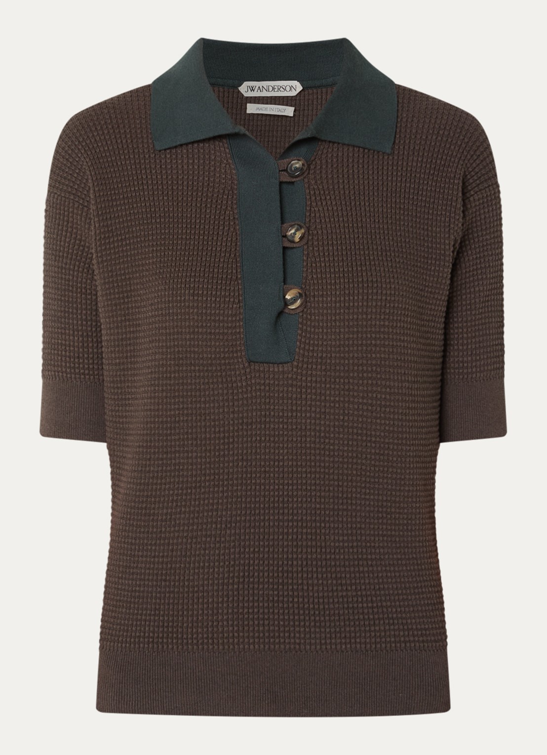 J.W. Anderson Grofgebreide polo in kasjmierblend met ribstructuur - voorkant legergroen