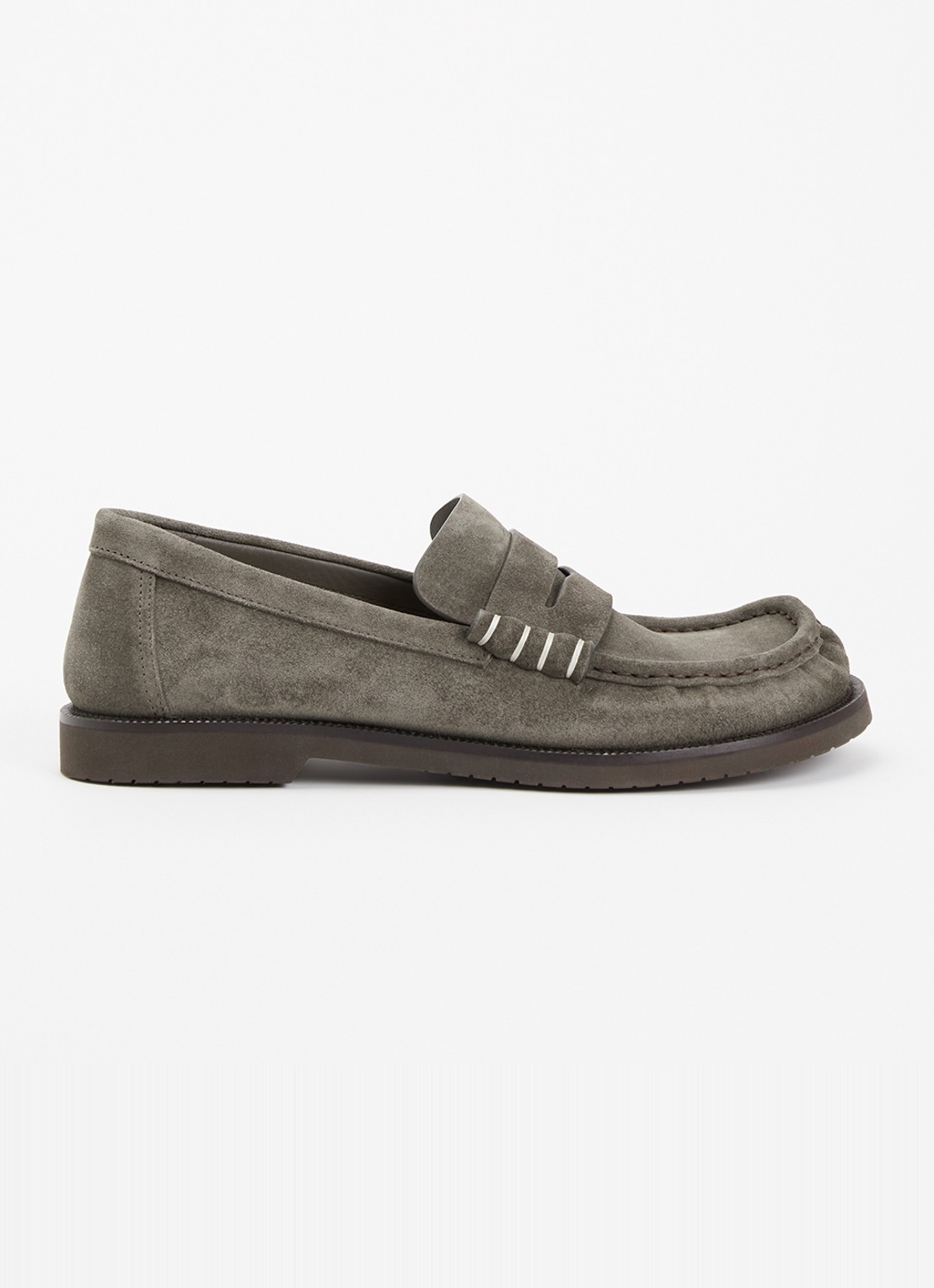 J.W. Anderson Loafer mocassin van suède - voorkant taupe