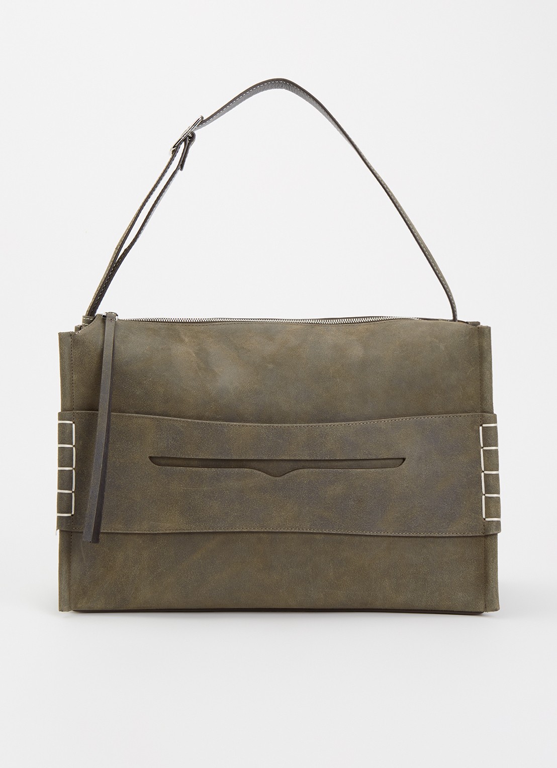 J.W. Anderson Loafer schoudertas van kalfssuède met verstelbare schouderriem - voorkant 6 taupe