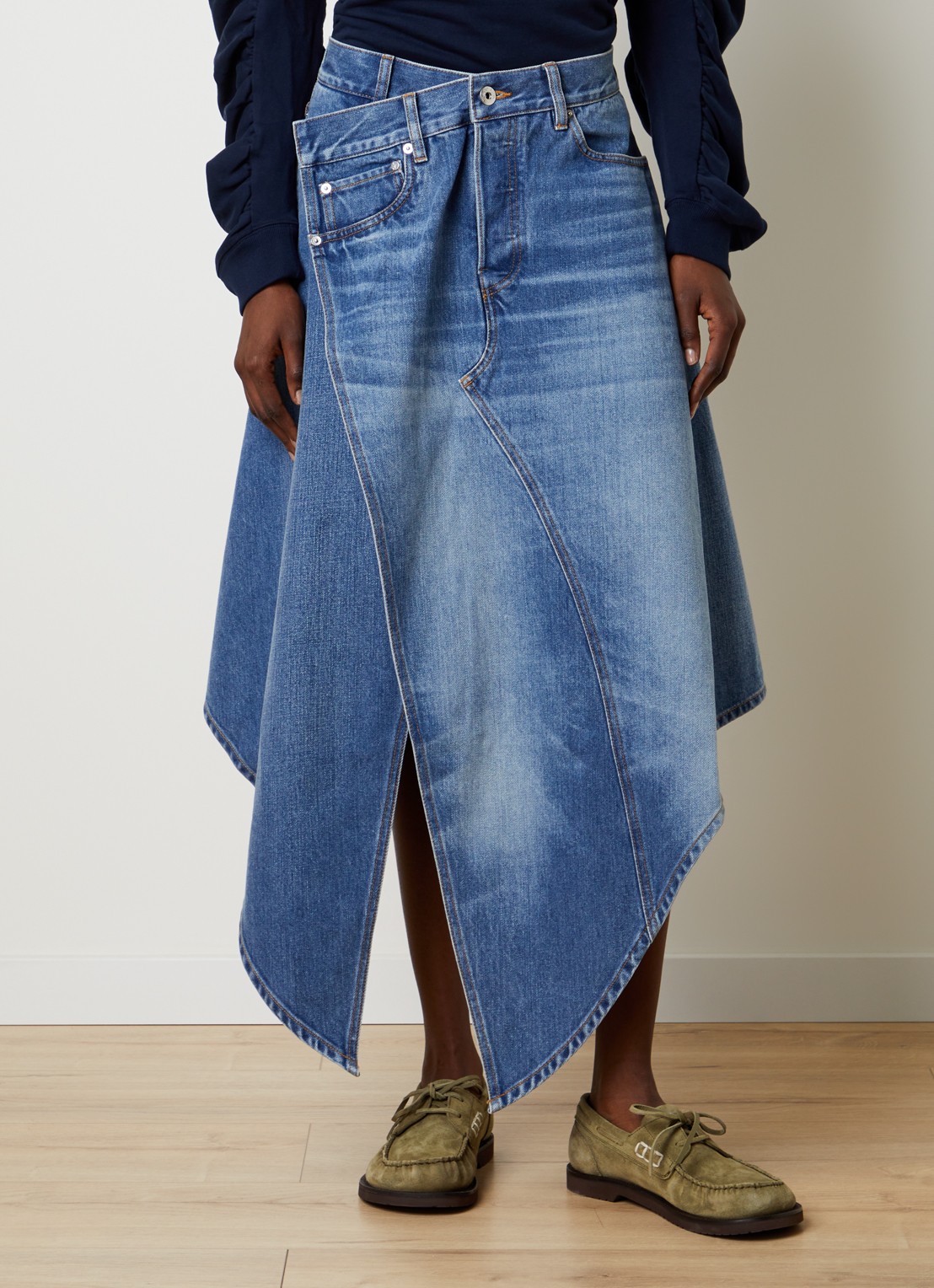 J.W. Anderson Midi spijkerrok met split - detail indigo