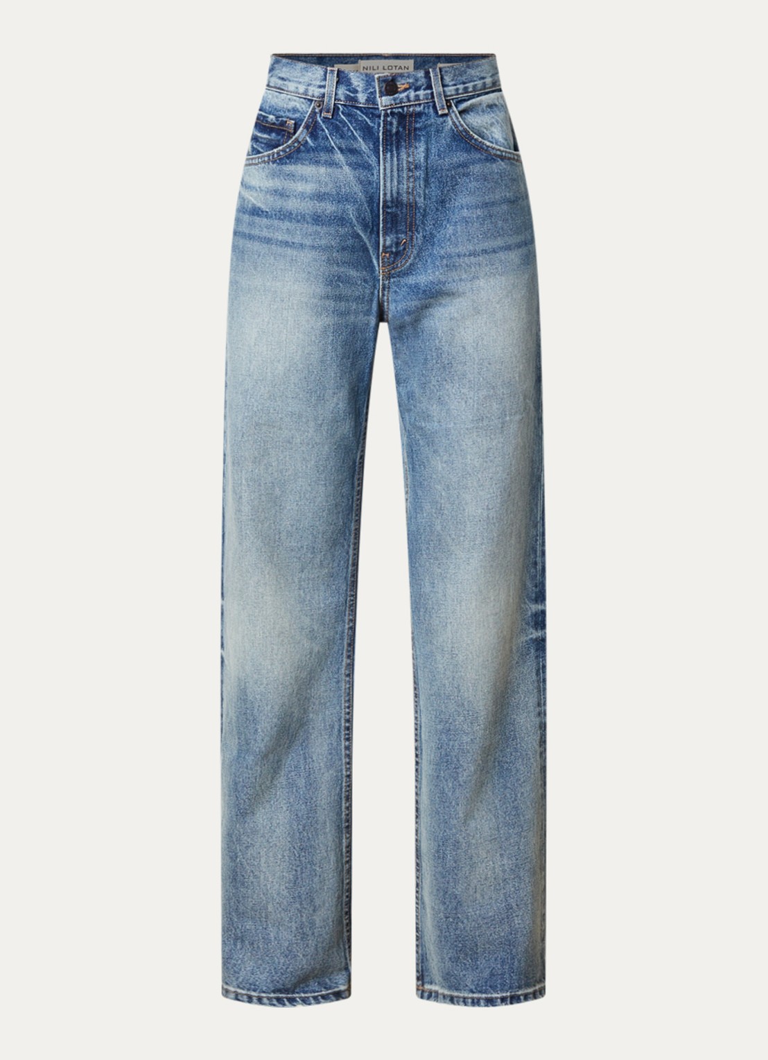 J.W. Anderson Mitchell high waist straight leg jeans met lichte wassing - voorkant 5 indigo