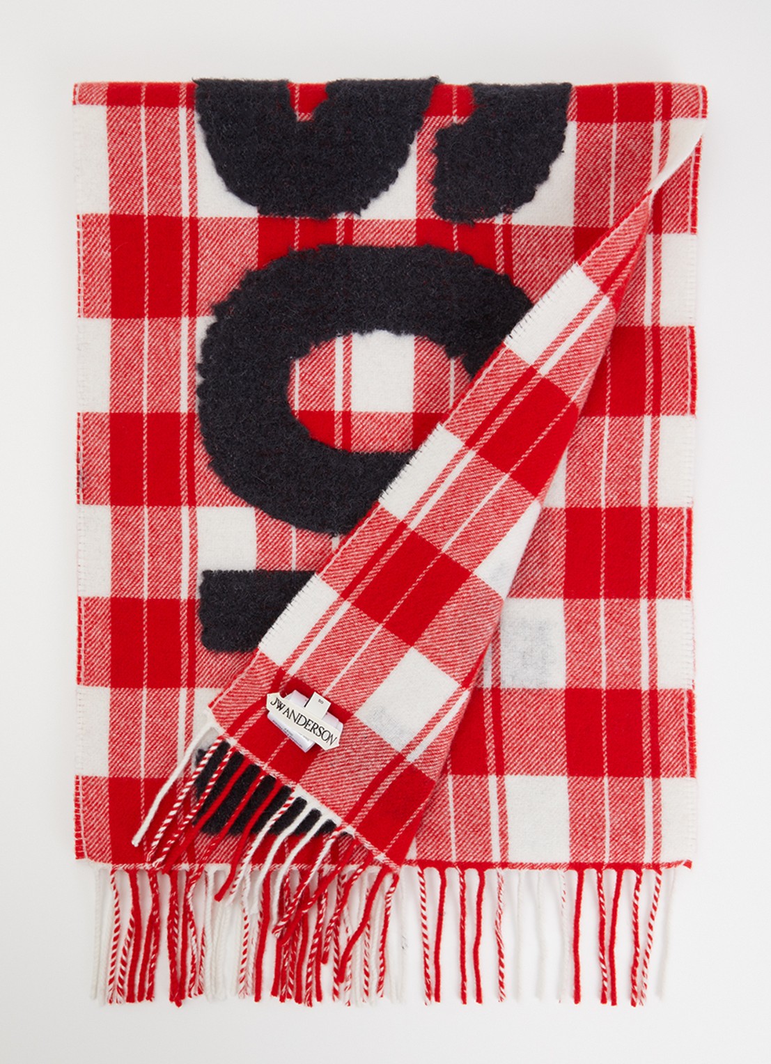 J.W. Anderson Sjaal in alpaca wolblend met logo 190 x 35 cm - voorkant 2 rood