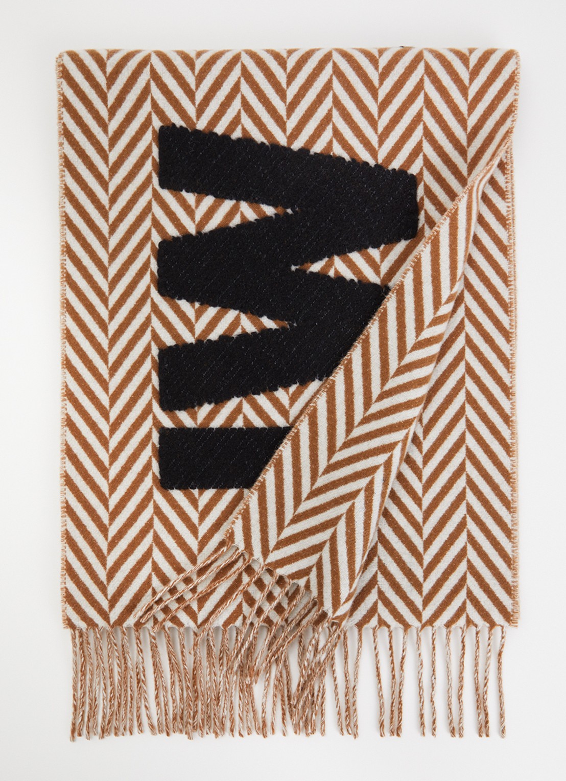 J.W. Anderson Sjaal in alpaca wolblend met logo 190 x 35 cm - voorkant cognac