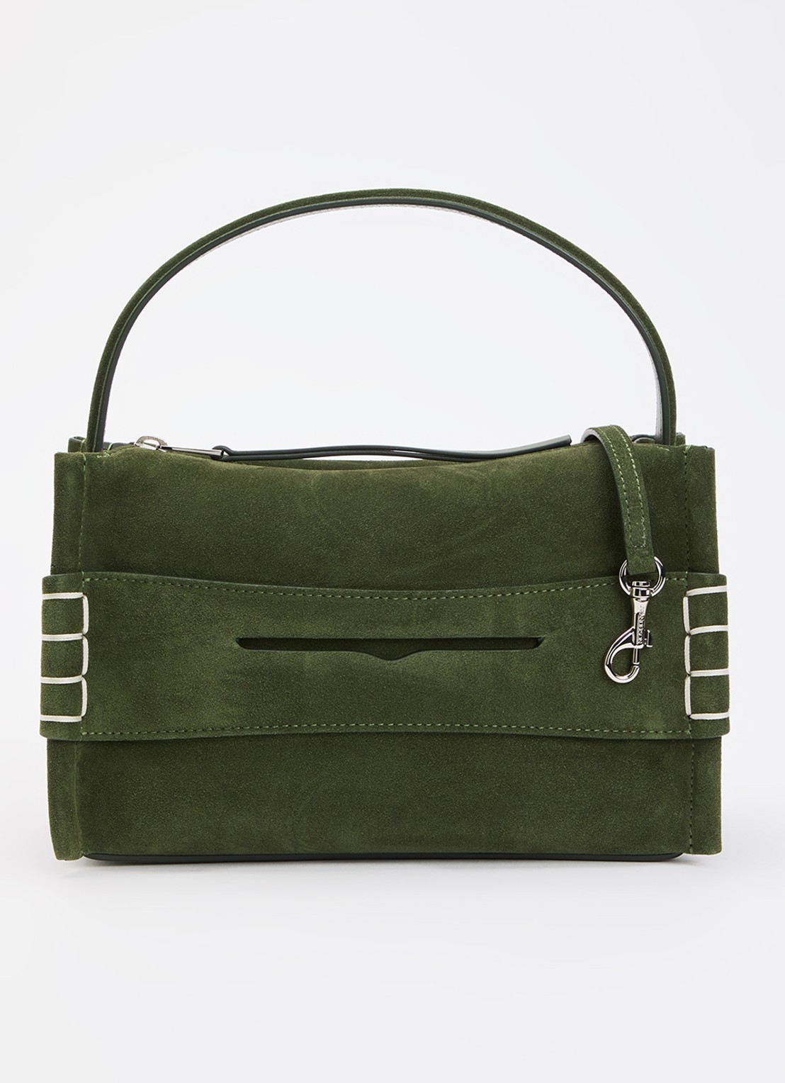 J.W. Anderson Small Loafer handtas van kalfssuède met afneembare schouderriem - voorkant donkergroen