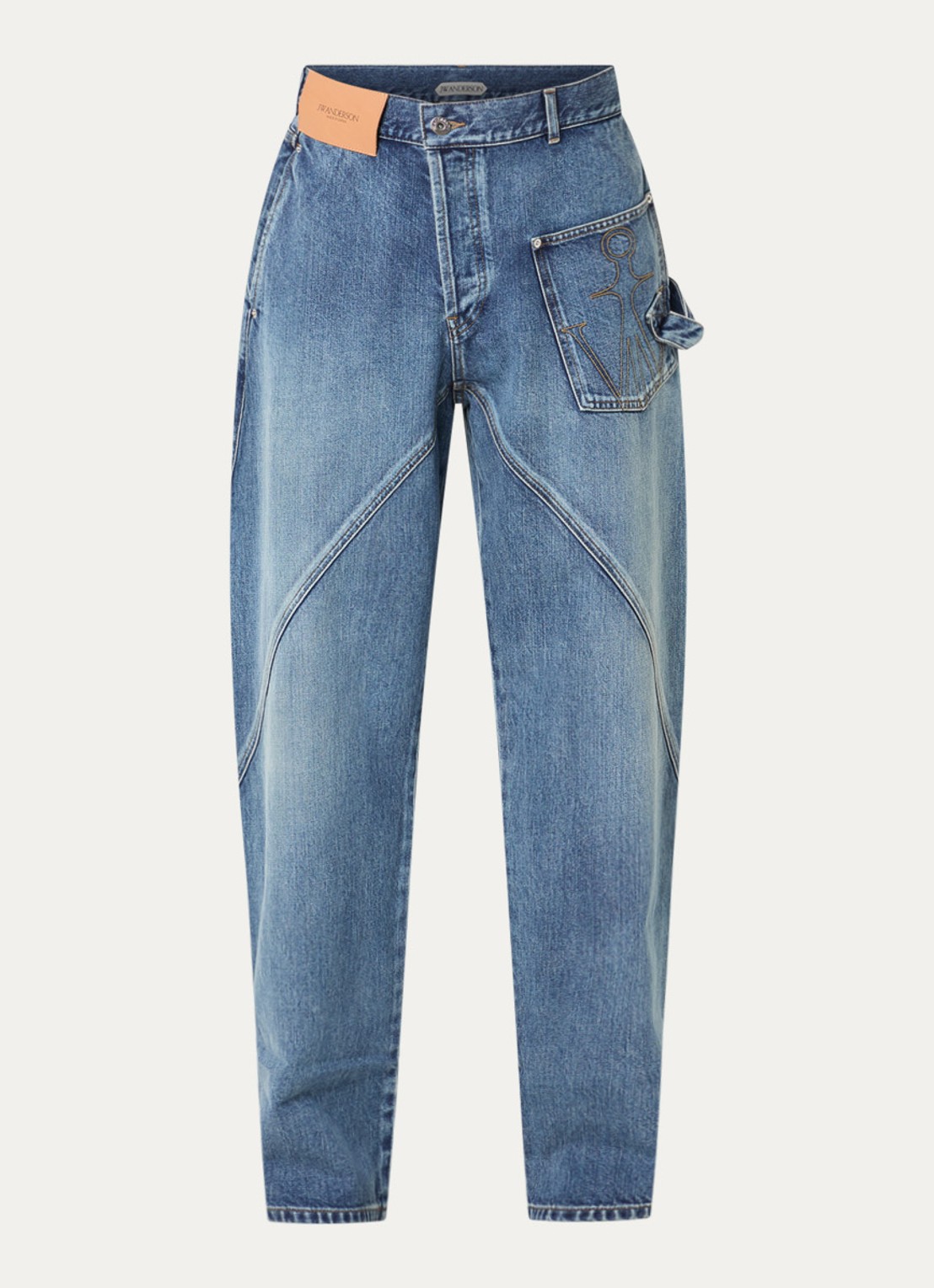 J.W. Anderson Tapered jeans met medium wassing en logoborduring - voorkant blauw