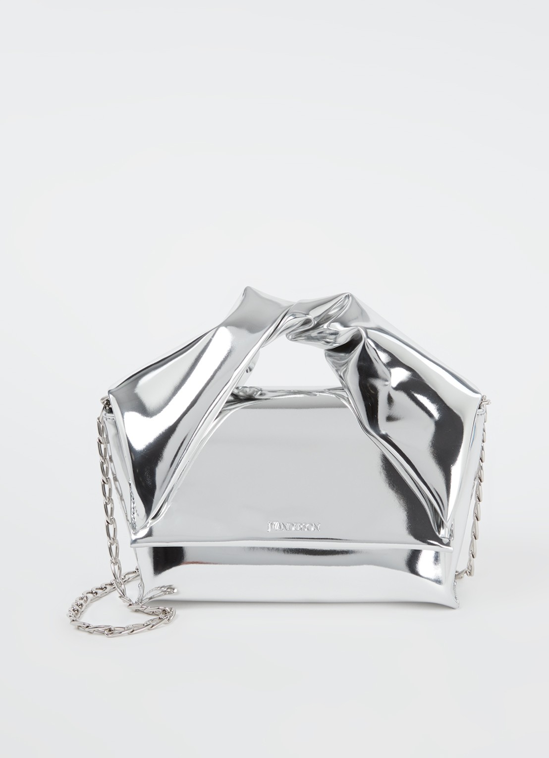 J.W. Anderson Twister Mirror Midi handtas met metallic finish - voorkant zilver