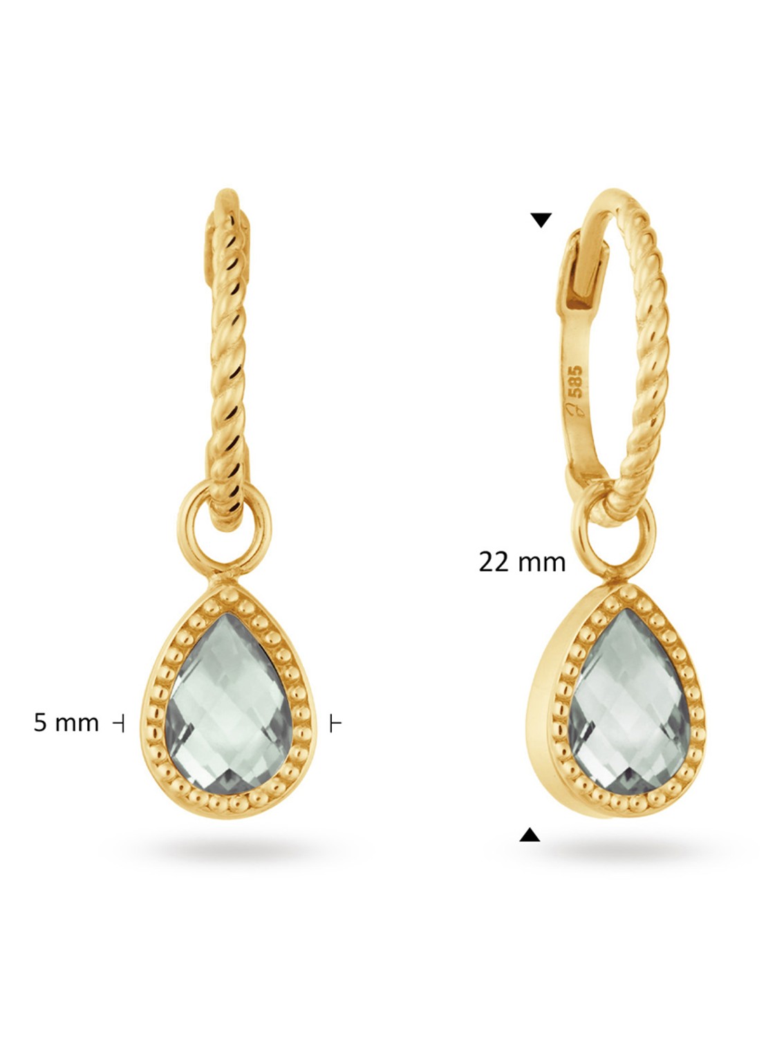 Jackie 14K Gold Amstel oorhangers van 14 karaat geelgoud - detail 2 groen