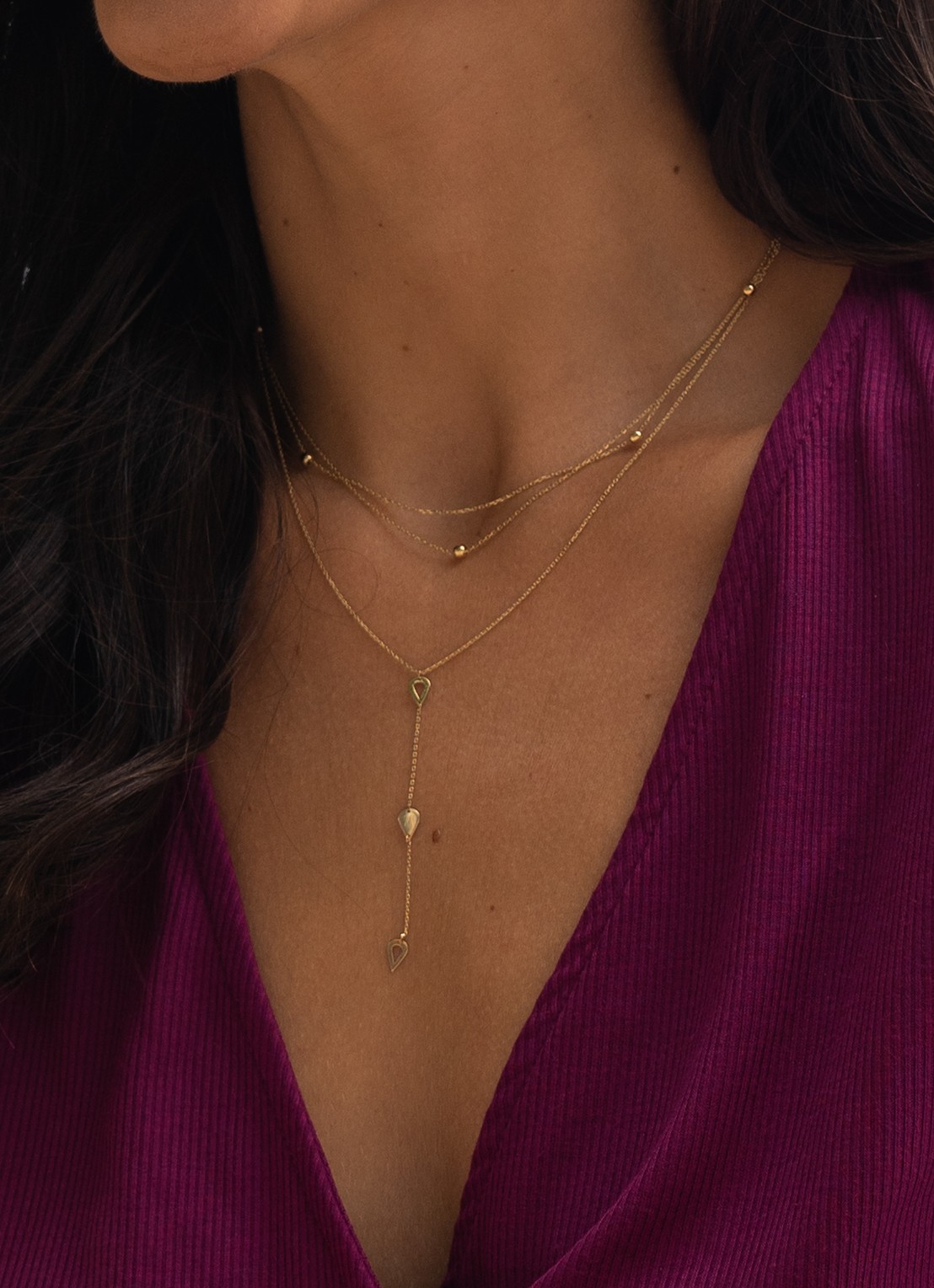 Jackie 14K Gold Cheek-Y ketting van 14 karaat geelgoud - voorkant 2 goud