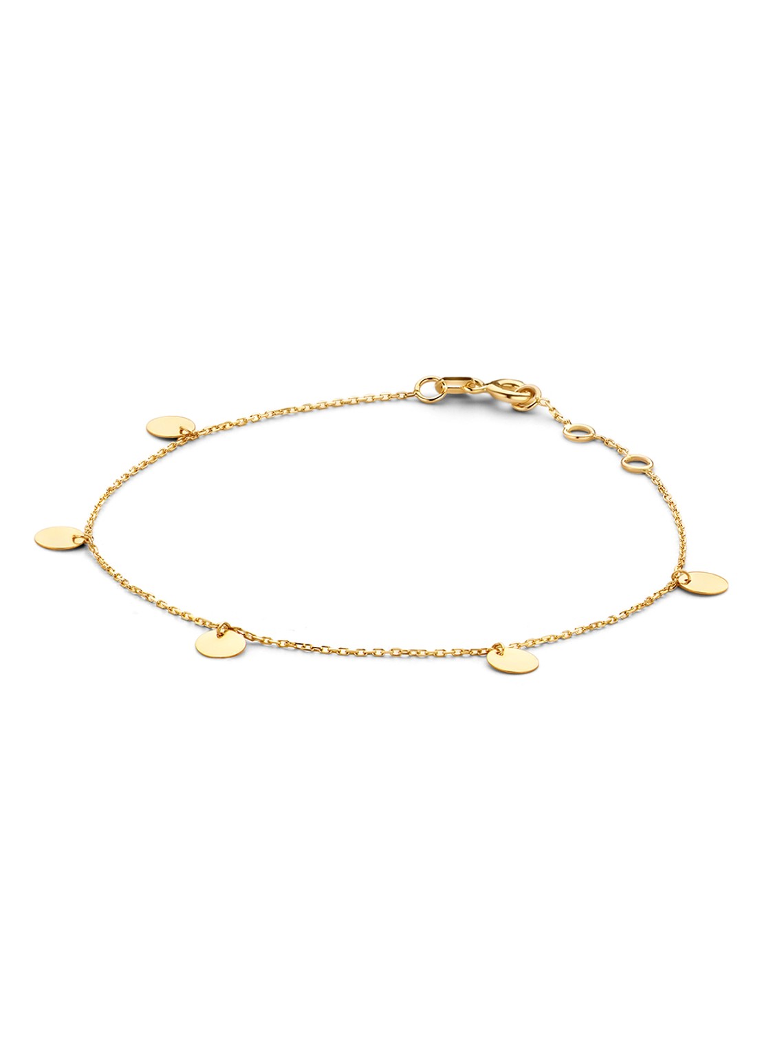 Jackie 14K Gold Disc bedelarmband van 14 karaat geelgoud  - voorkant 3 geelgoud
