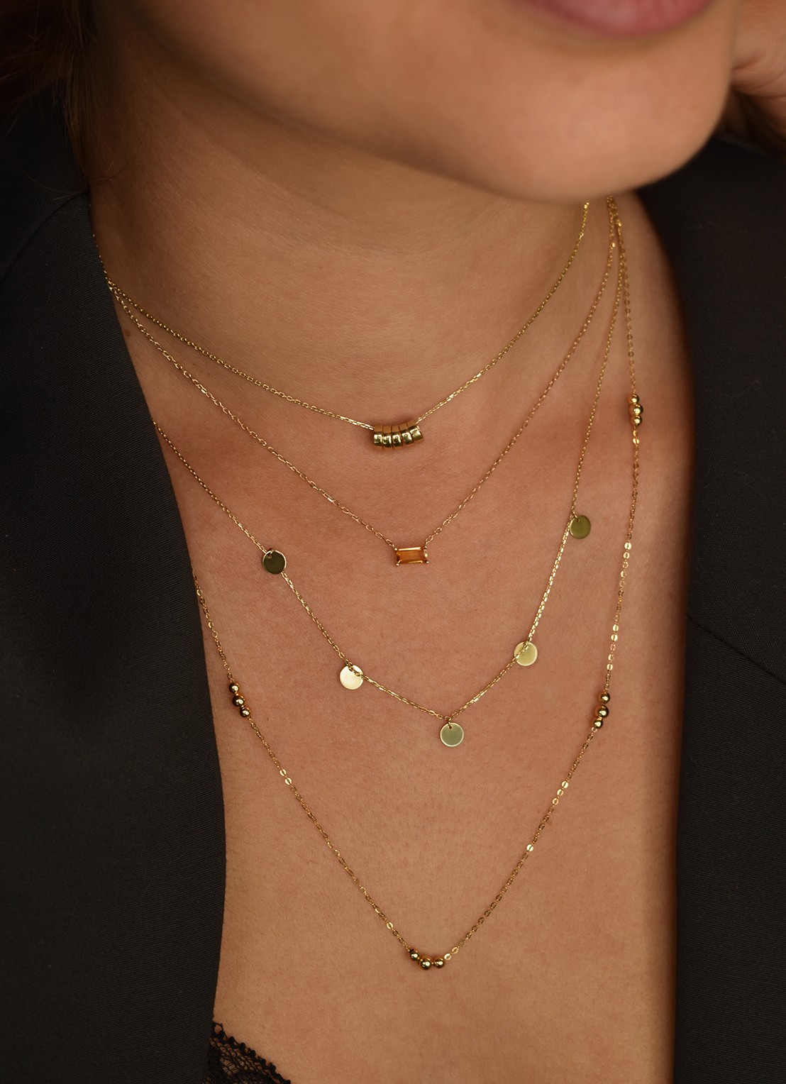 Jackie 14K Gold Disc schakelketting van 14 karaat geelgoud - voorkant 5 geelgoud