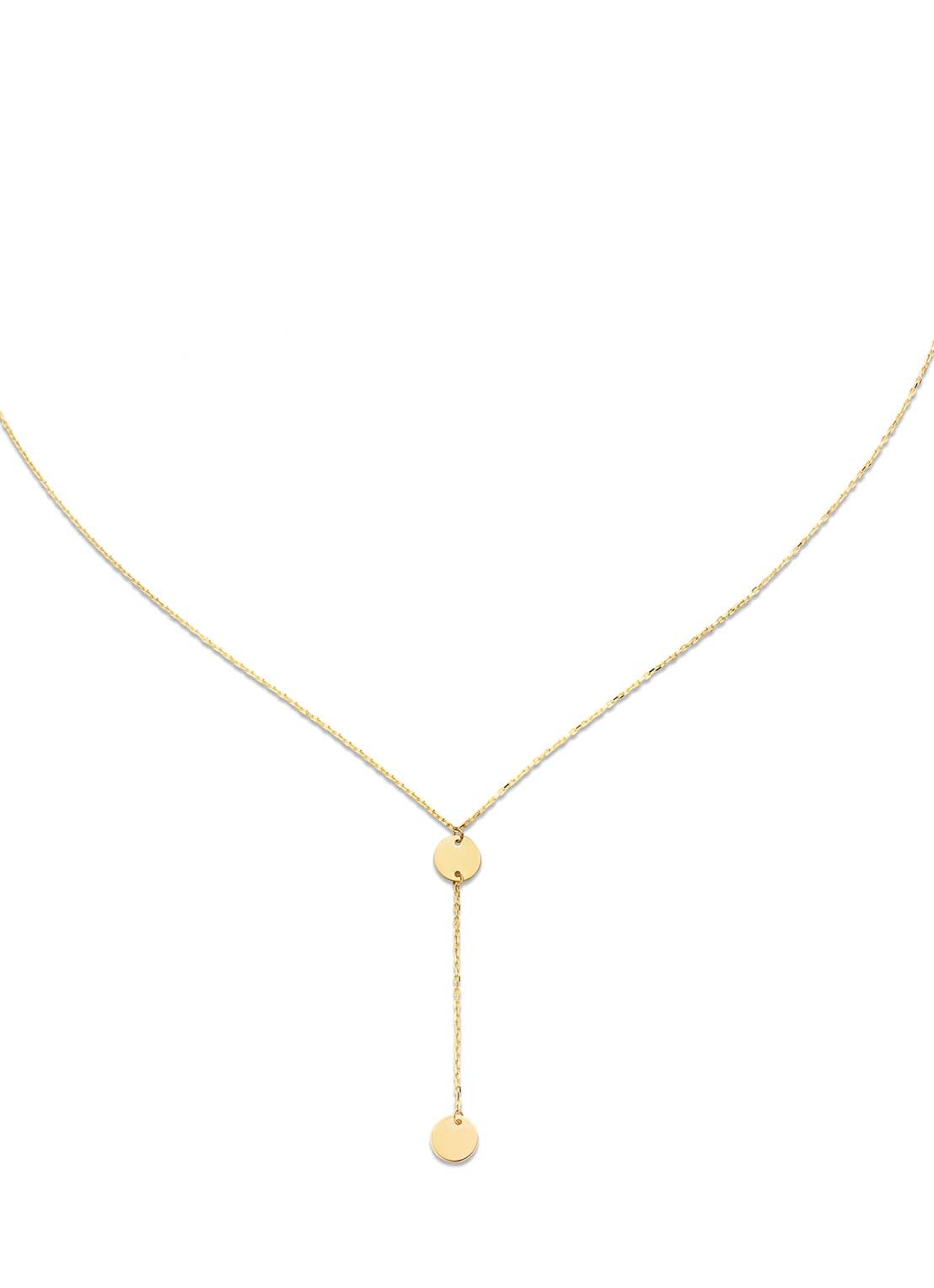 Jackie 14K Gold Disc Y schakelketting van 14 karaat geelgoud - voorkant 2 geelgoud