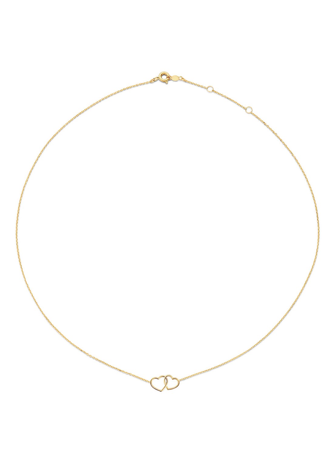 Jackie 14K Gold Double Heart ketting van 14 karaat geelgoud - voorkant 3 geelgoud