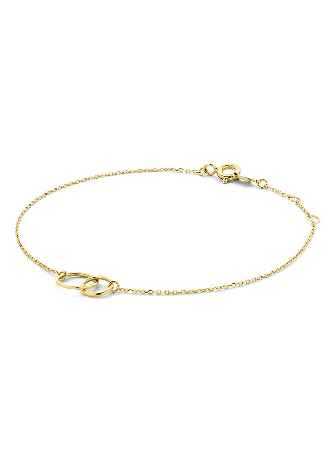 Jackie 14K Gold Double Trouble Circle schakelarmband van 14 karaat geelgoud - voorkant 3 geelgoud