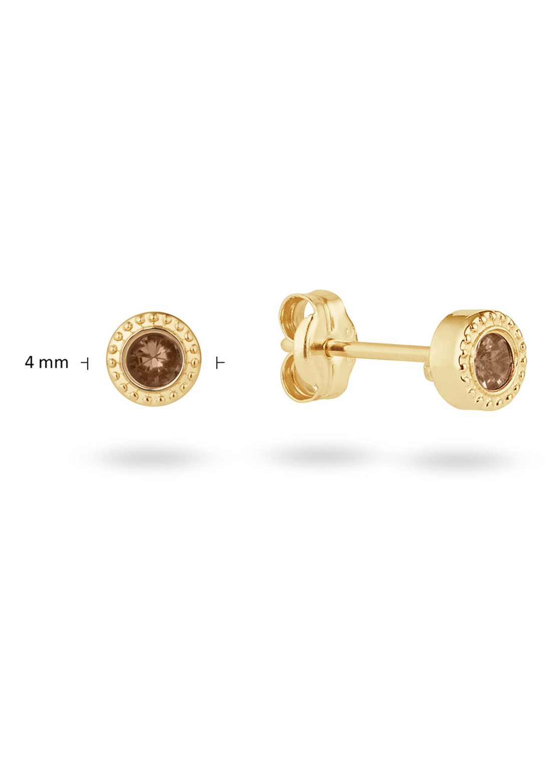 Jackie 14K Gold Kirstenbosch oorknopjes van 14 karaat geelgoud - detail bruin