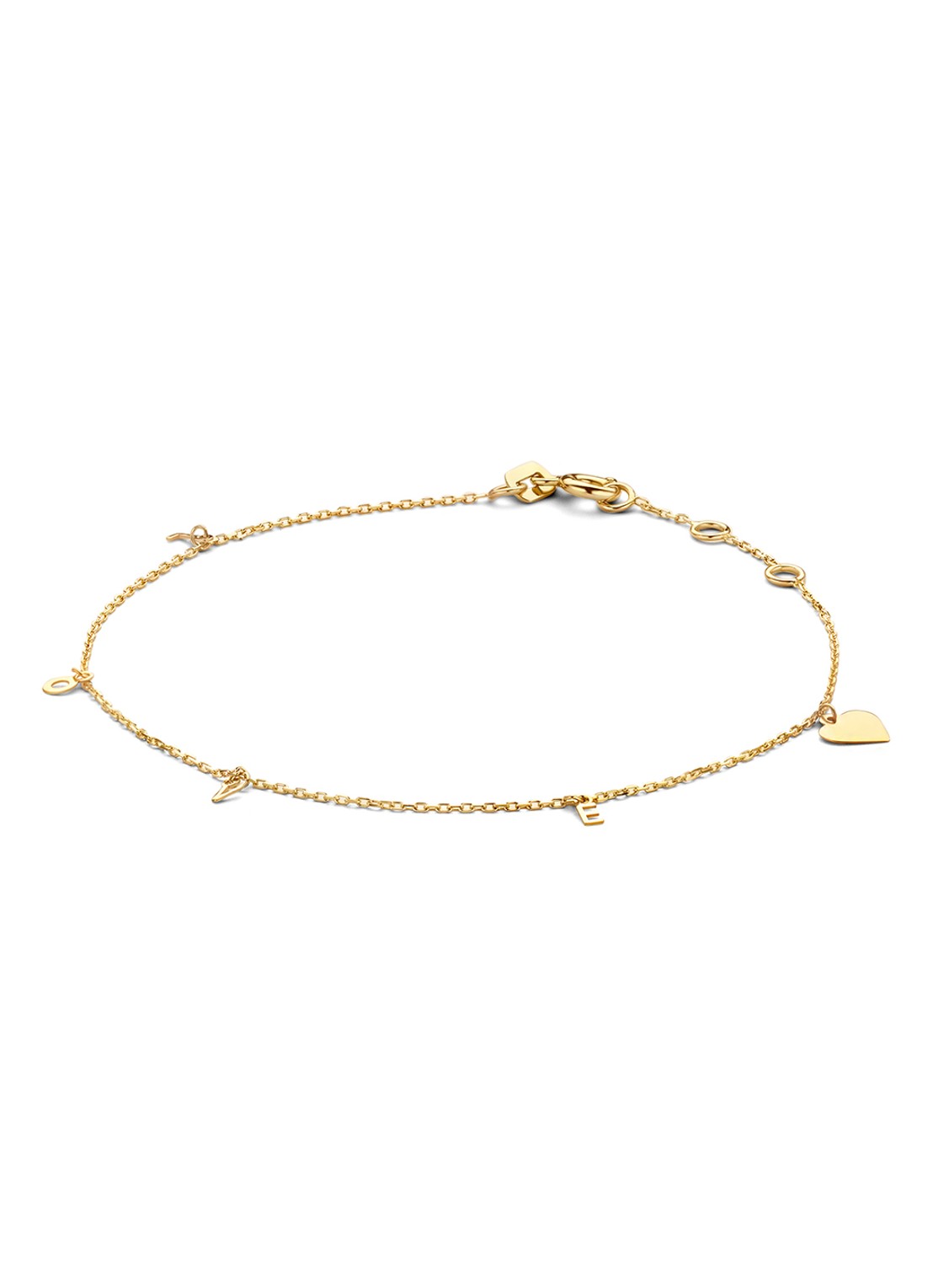 Jackie 14K Gold Love bedelarmband van 14 karaat geelgoud  - voorkant geelgoud