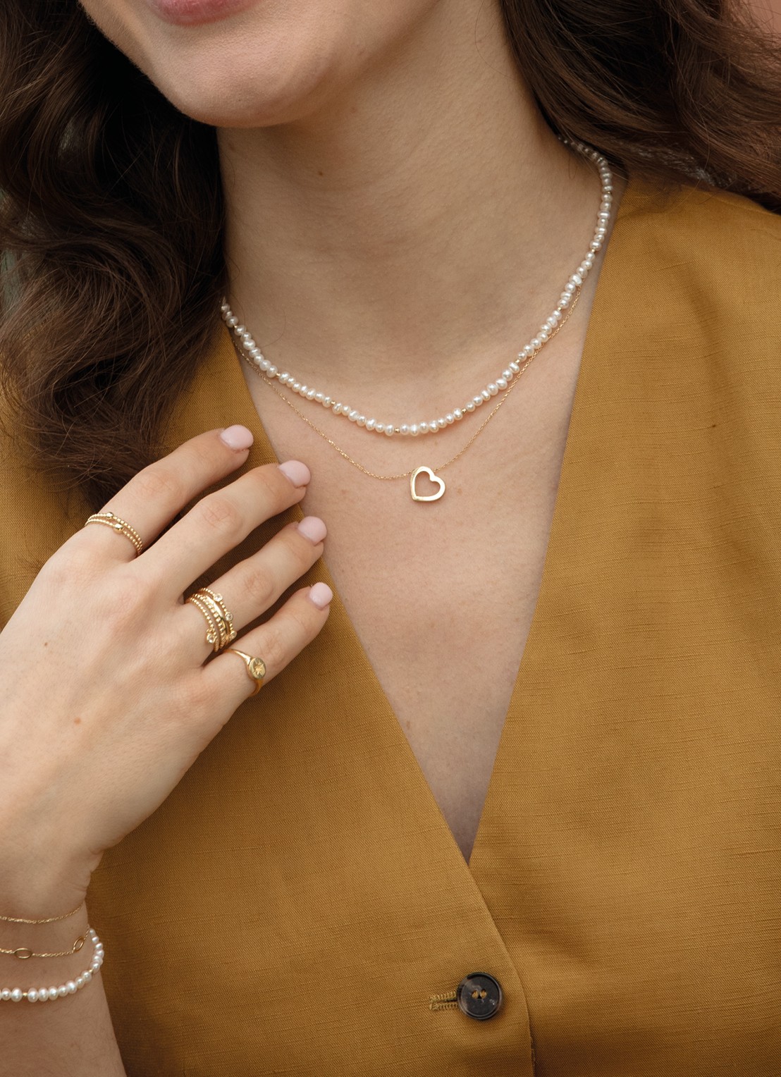 Jackie 14K Gold Pearl Potion parelketting van 14 karaat geelgoud - voorkant 2 parelmoer
