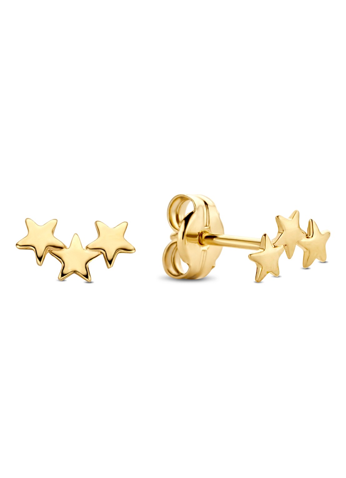 Jackie 14K Gold Triple Star oorknopjes van 14 karaat geelgoud - voorkant 2 geelgoud