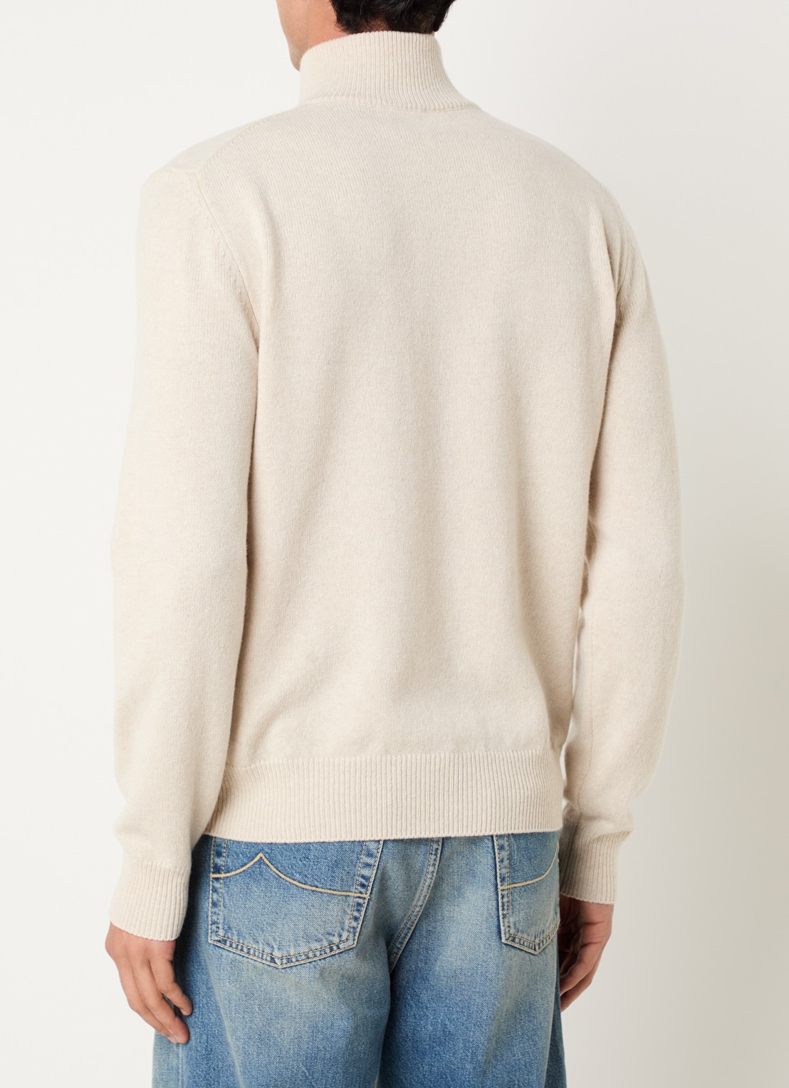 Jacob Cohën Fijngebreide pullover in kasjmier wolblend met halve rits - achterkant beige