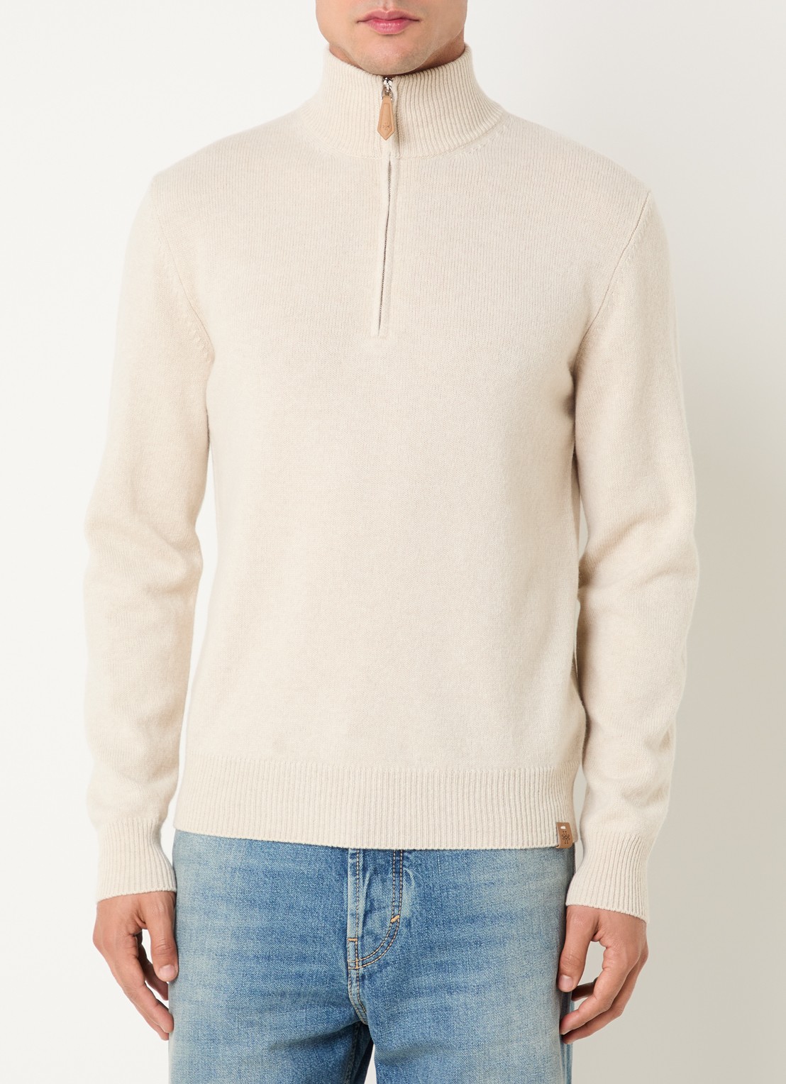 Jacob Cohën Fijngebreide pullover in kasjmier wolblend met halve rits - detail 4 beige