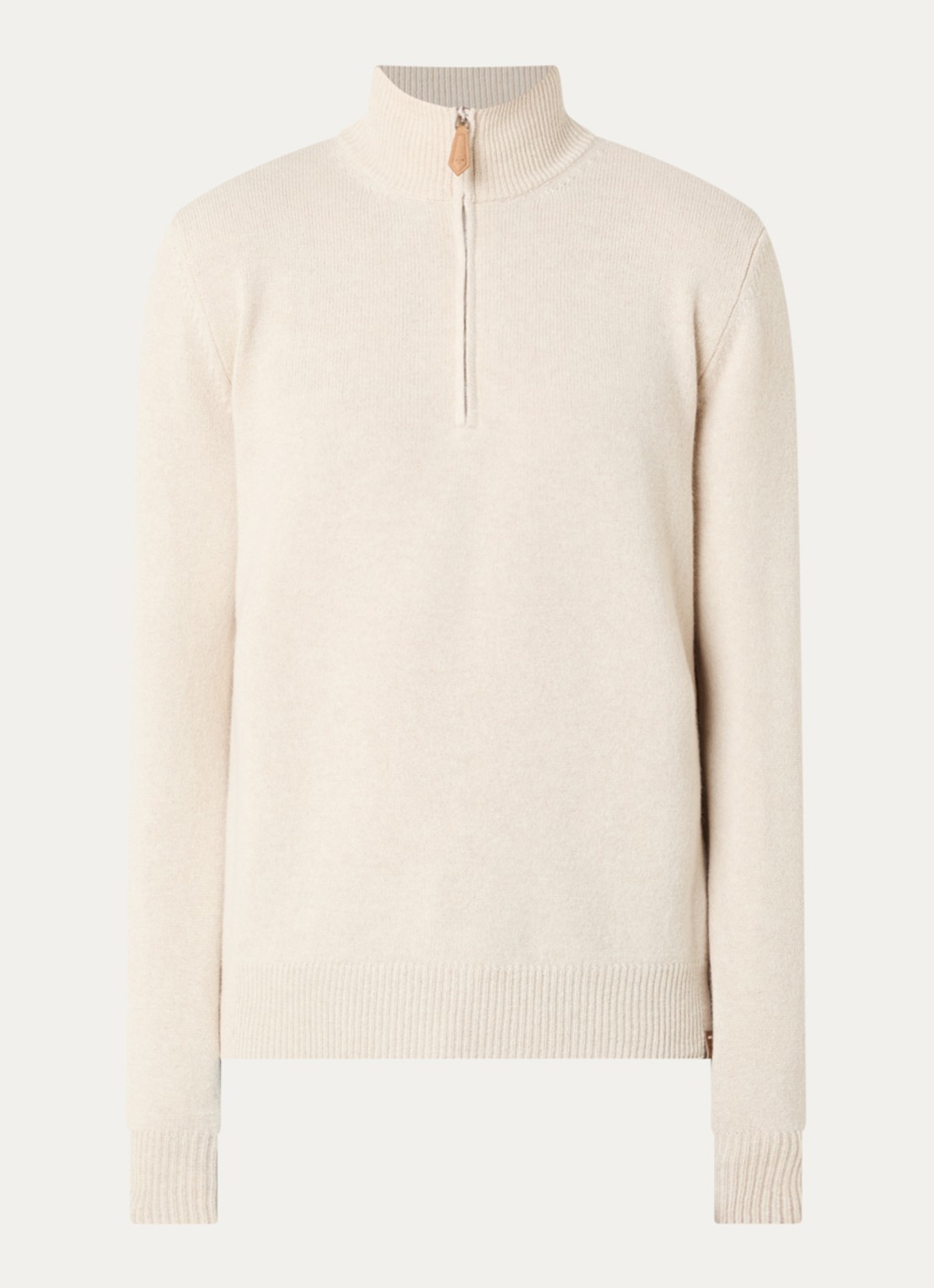 Jacob Cohën Fijngebreide pullover in kasjmier wolblend met halve rits - voorkant 2 beige