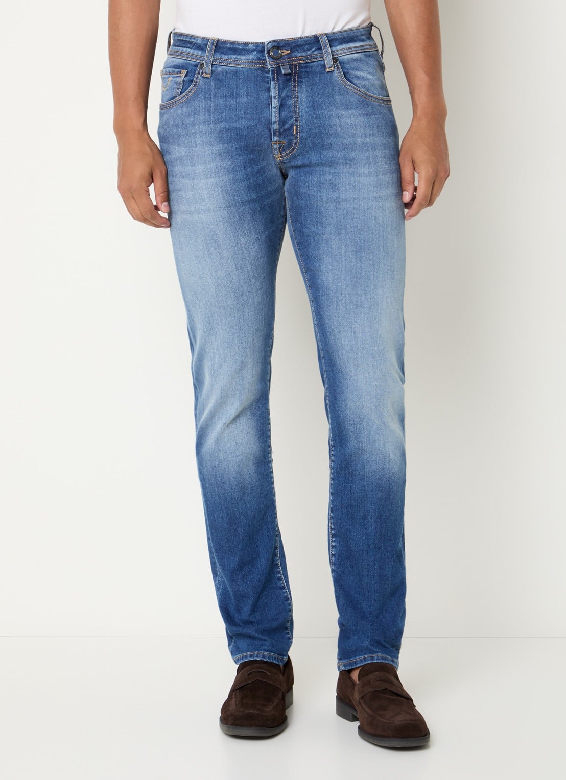 Jacob Cohën Nick slim fit jeans met donkere wassing - detail indigo