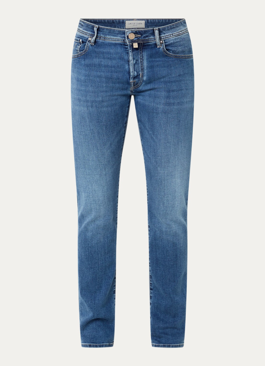 Jacob Cohën Nick slim fit jeans met medium wassing - voorkant blauw