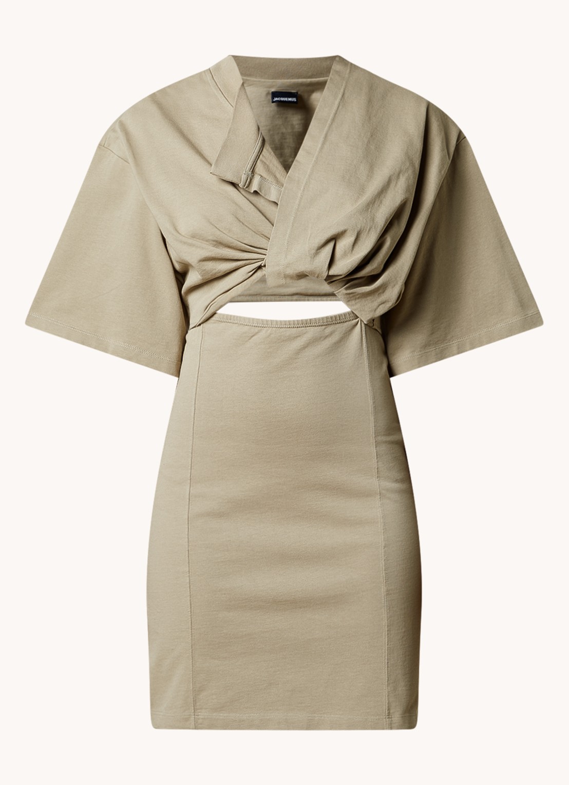 Jacquemus Bahia mini jurk met geknoopt detail - voorkant 4 khaki
