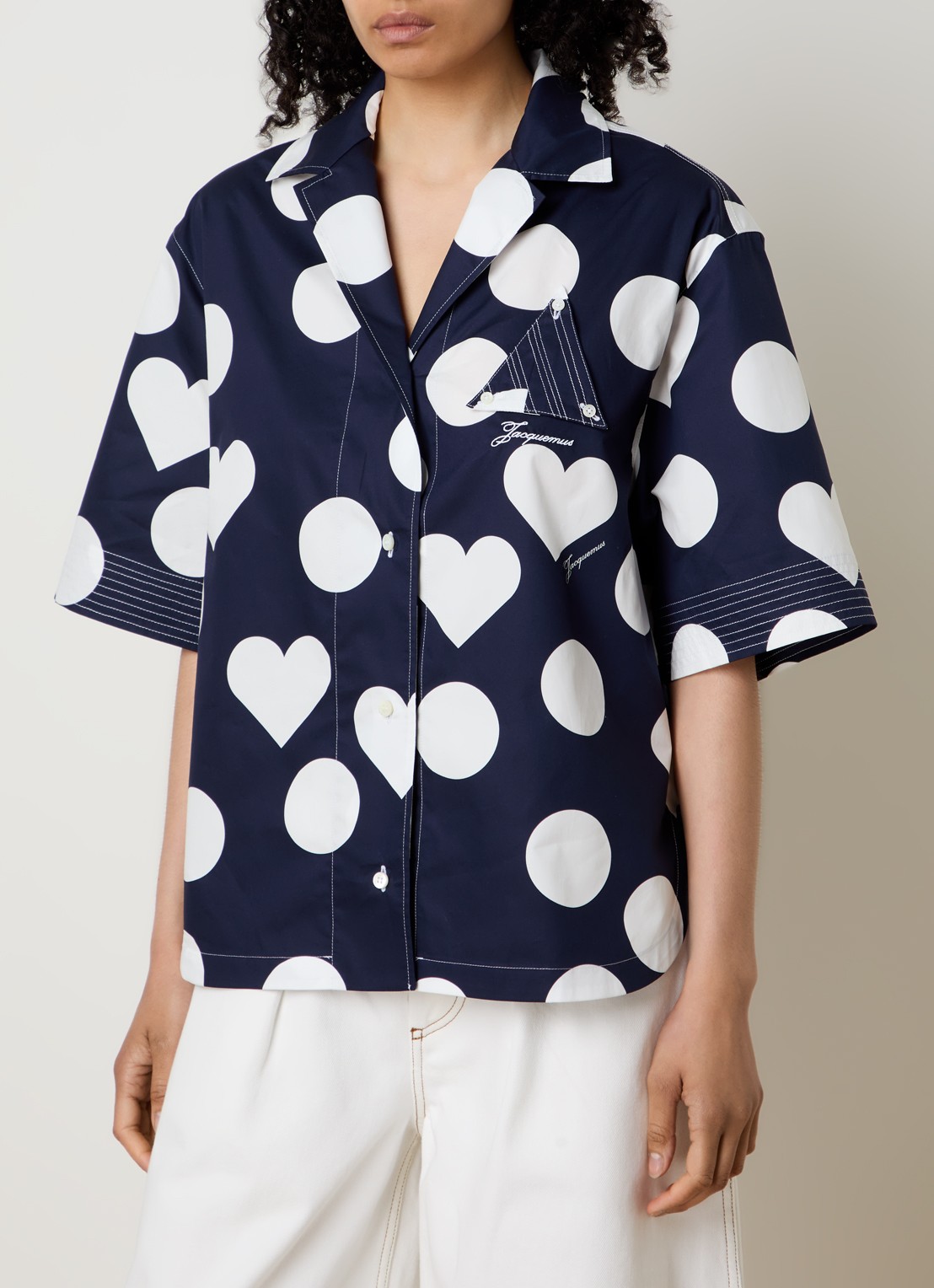 Jacquemus Blouse met stippenprint en logo - detail 3 donkerblauw