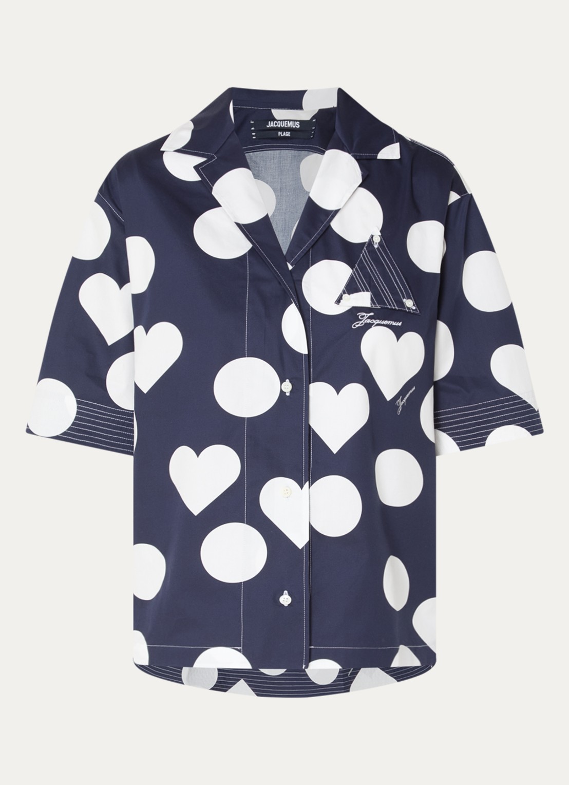 Jacquemus Blouse met stippenprint en logo - voorkant donkerblauw