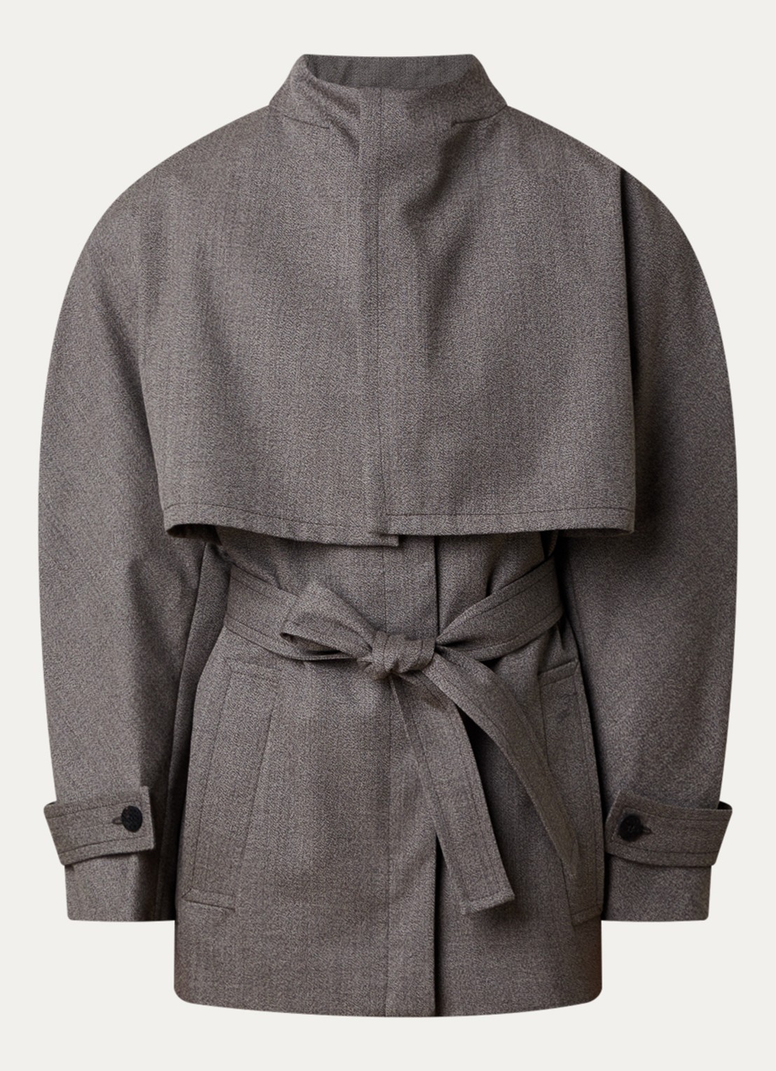 Jacquemus Boléro trenchcoat van scheerwol met strikceintuur - voorkant 5 donkerbruin