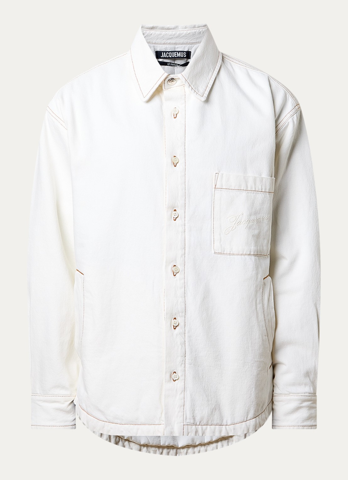 Jacquemus Boulanger gewatteerd overshirt van denim met steekzakken - voorkant 2 gebroken wit