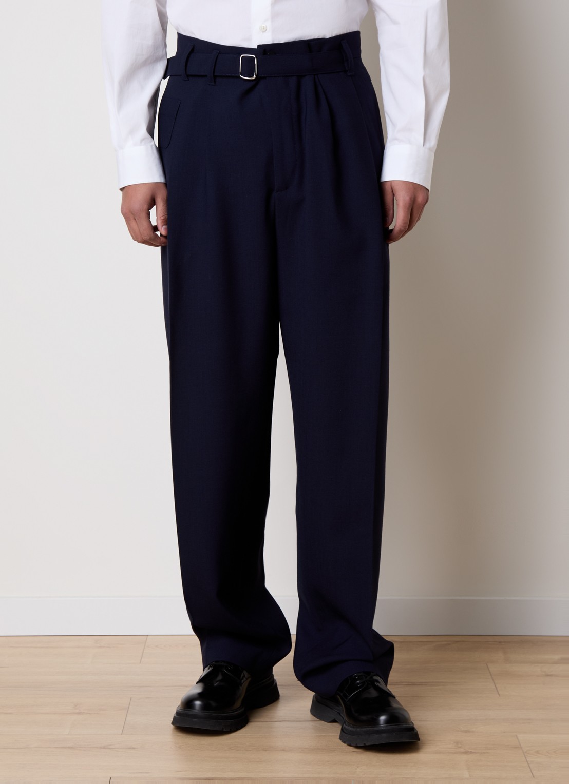 Jacquemus Canevas loose fit pantalon van wol met ceintuur - detail 4 donkerblauw