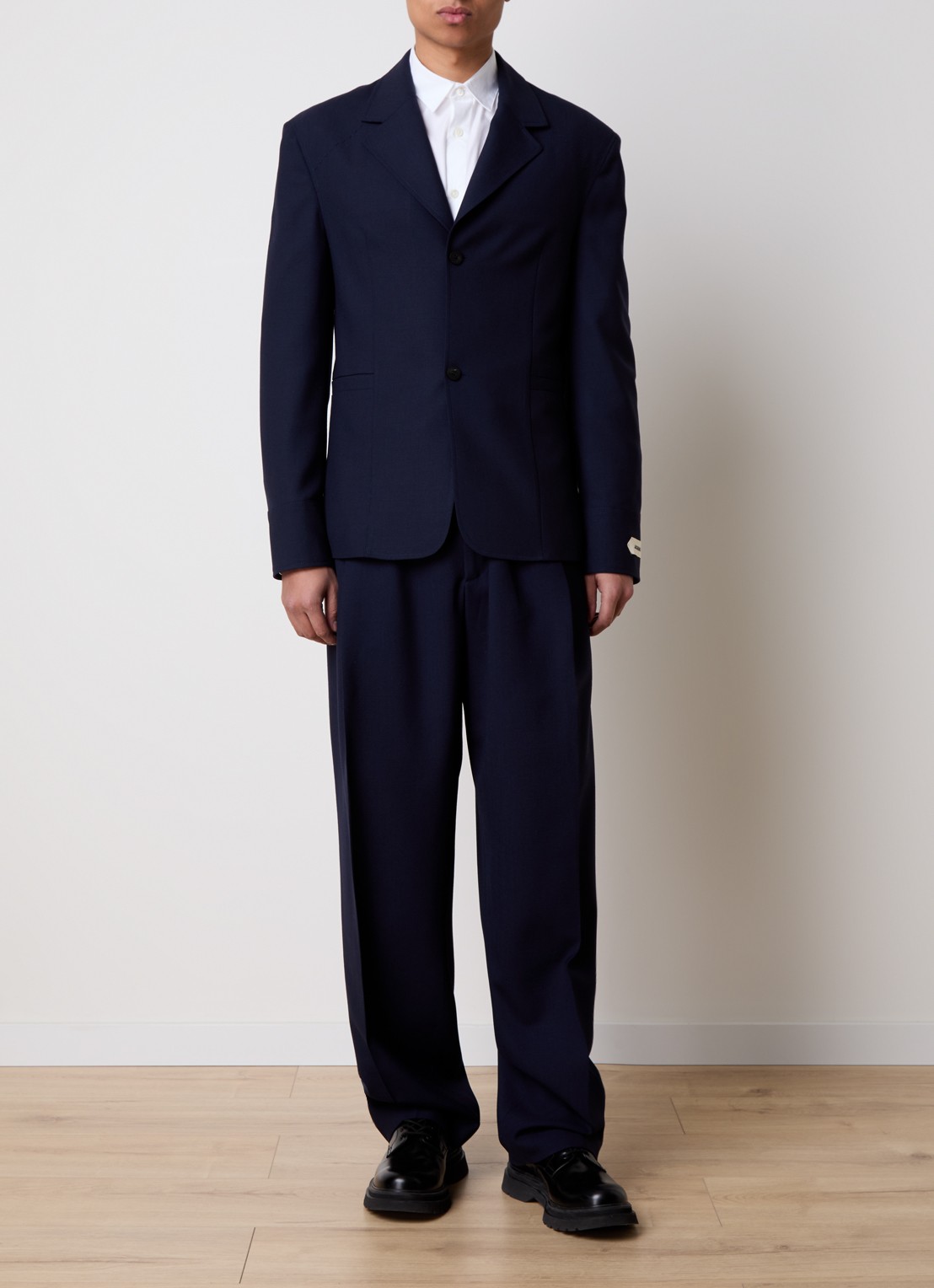 Jacquemus Canevas loose fit pantalon van wol met ceintuur - voorkant 2 donkerblauw