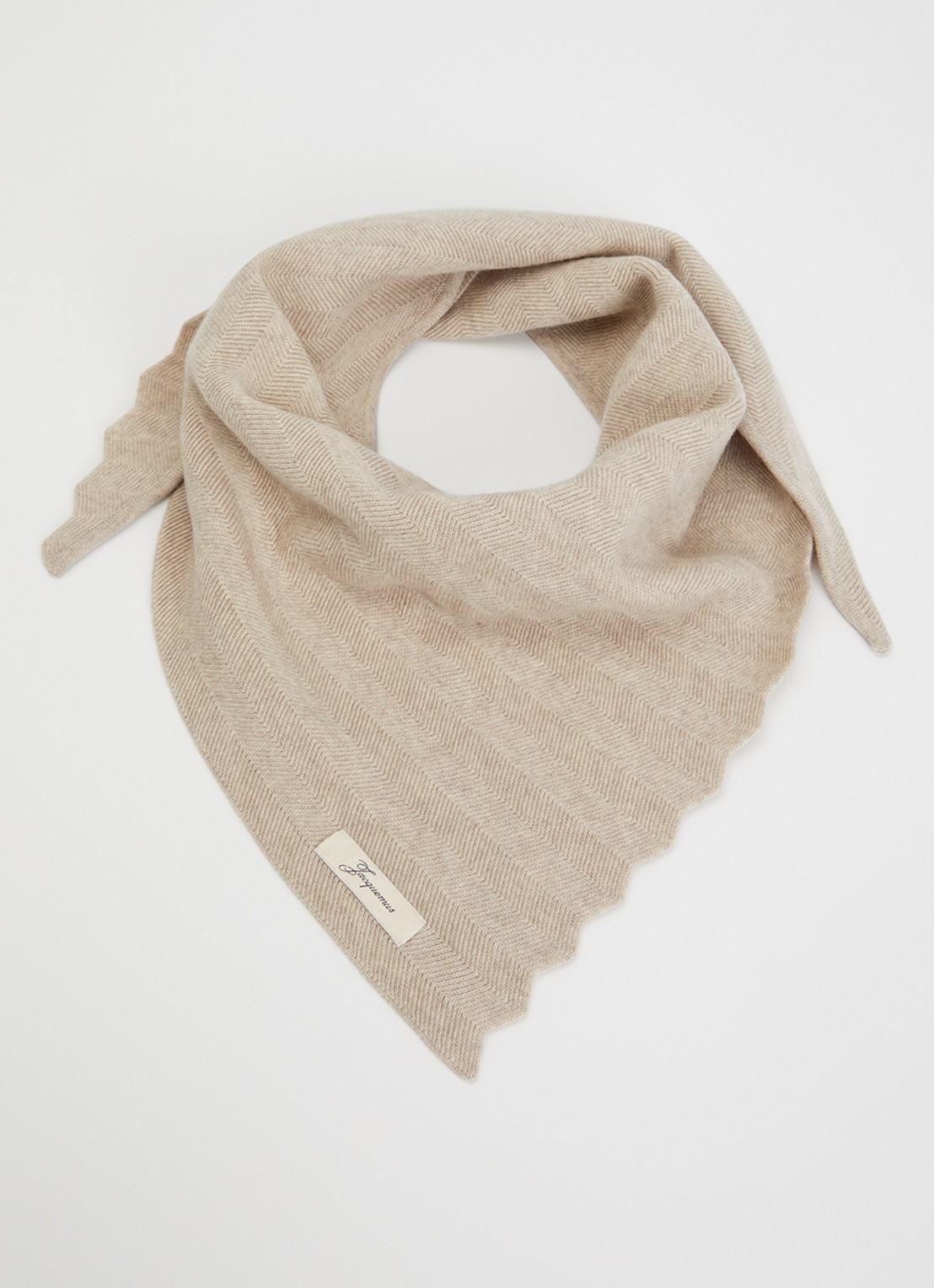 Jacquemus Chevron ribgebreide sjaal in kasjmierblend 160 x 50 cm - voorkant 2 beige