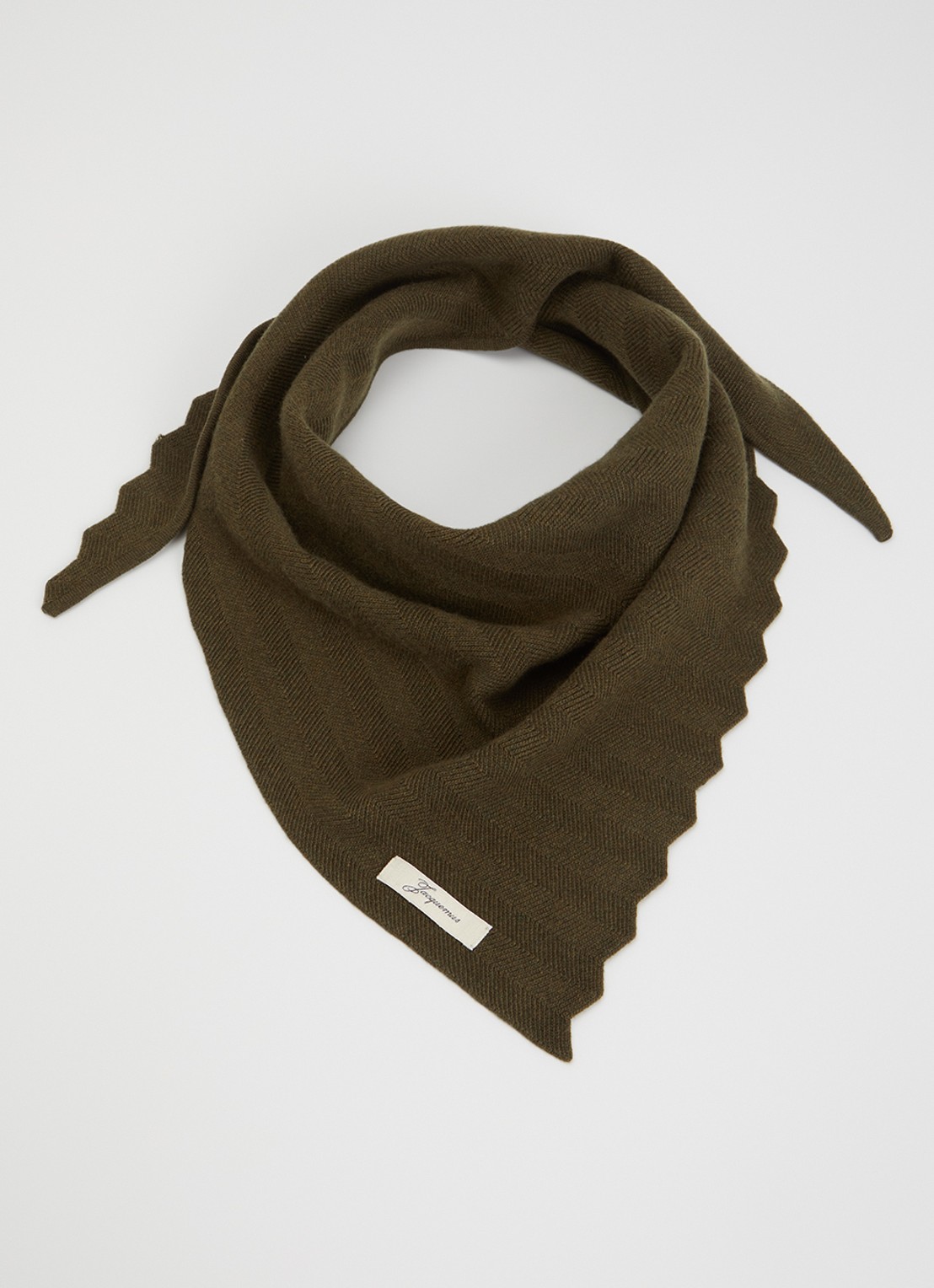 Jacquemus Chevron ribgebreide sjaal in kasjmierblend 160 x 50 cm - voorkant legergroen