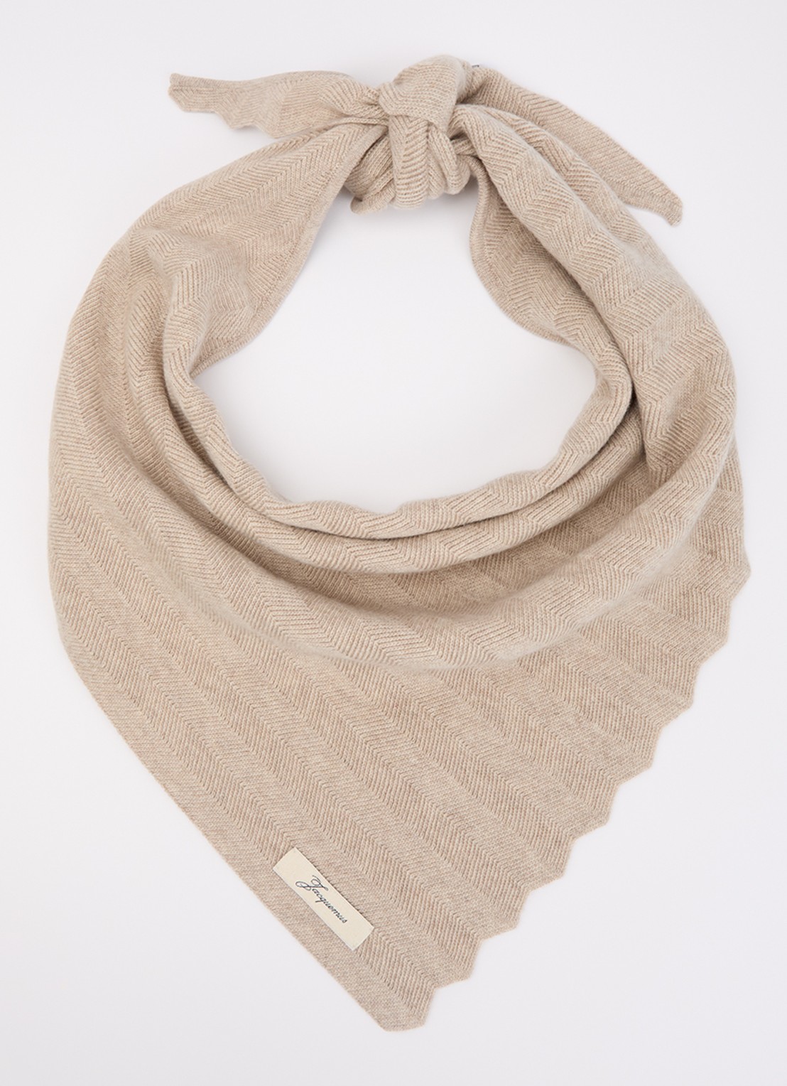 Jacquemus Chevron ribgebreide sjaal in kasjmierblend 160 x 50 cm - voorkant beige