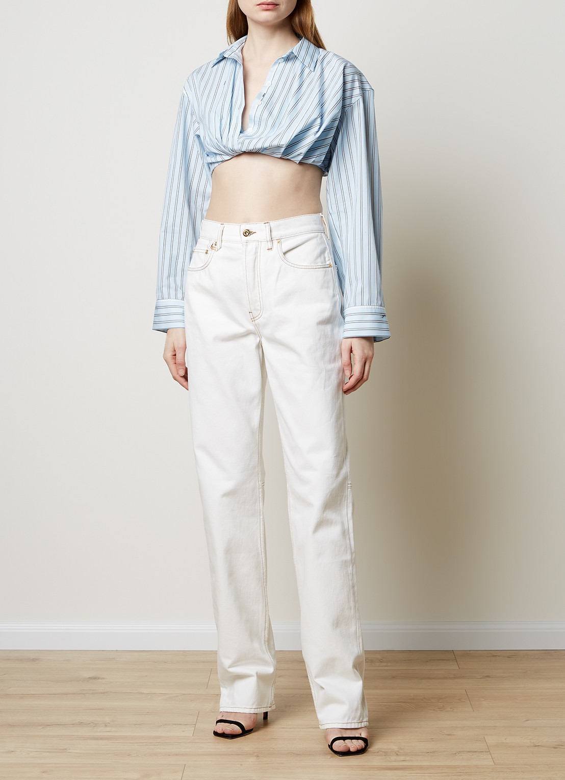 Jacquemus Cropped blouse met streepprint - voorkant 2 lichtblauw